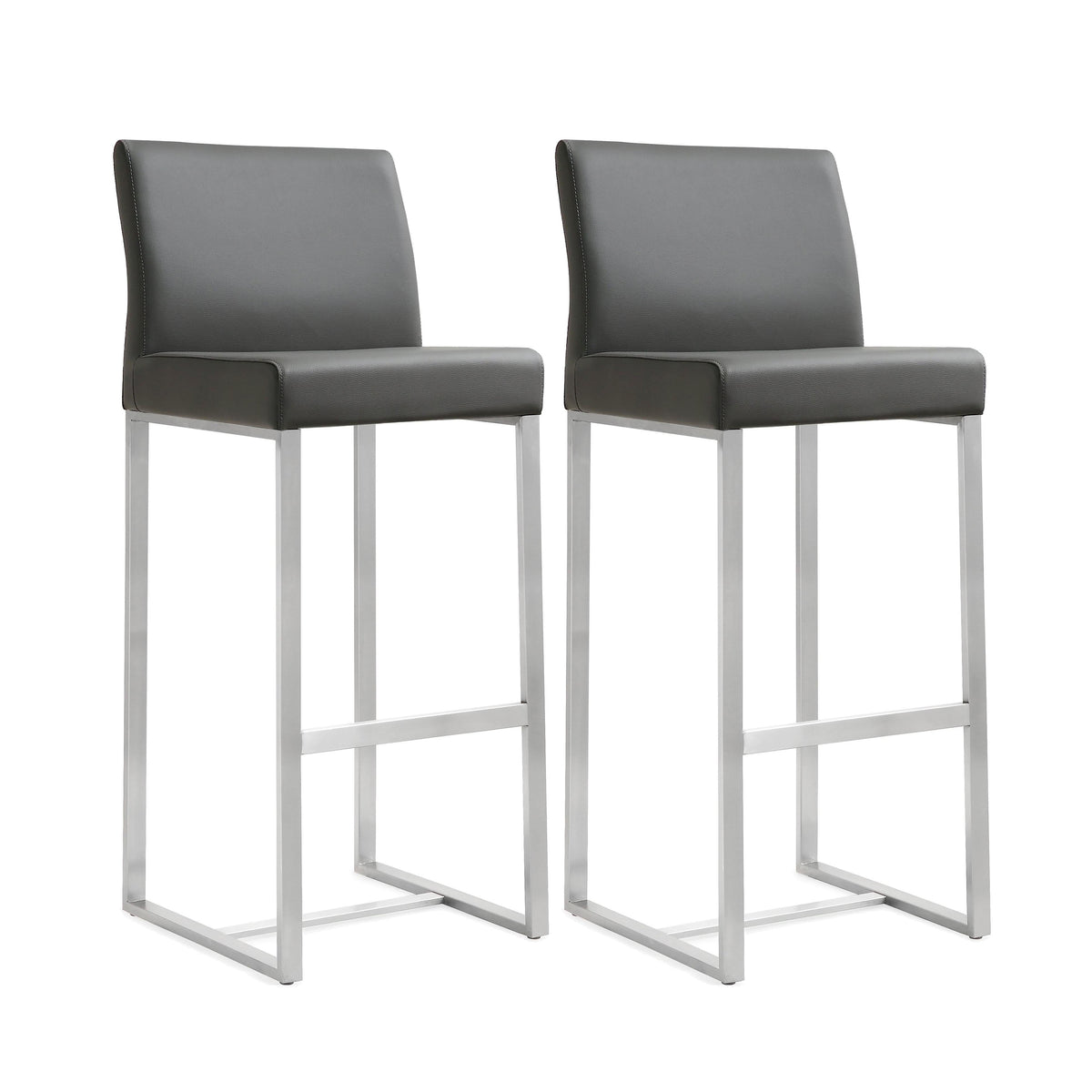 Denmark Grey Performance Vegan Leather and Stainless Steel Barstool - Set of 2