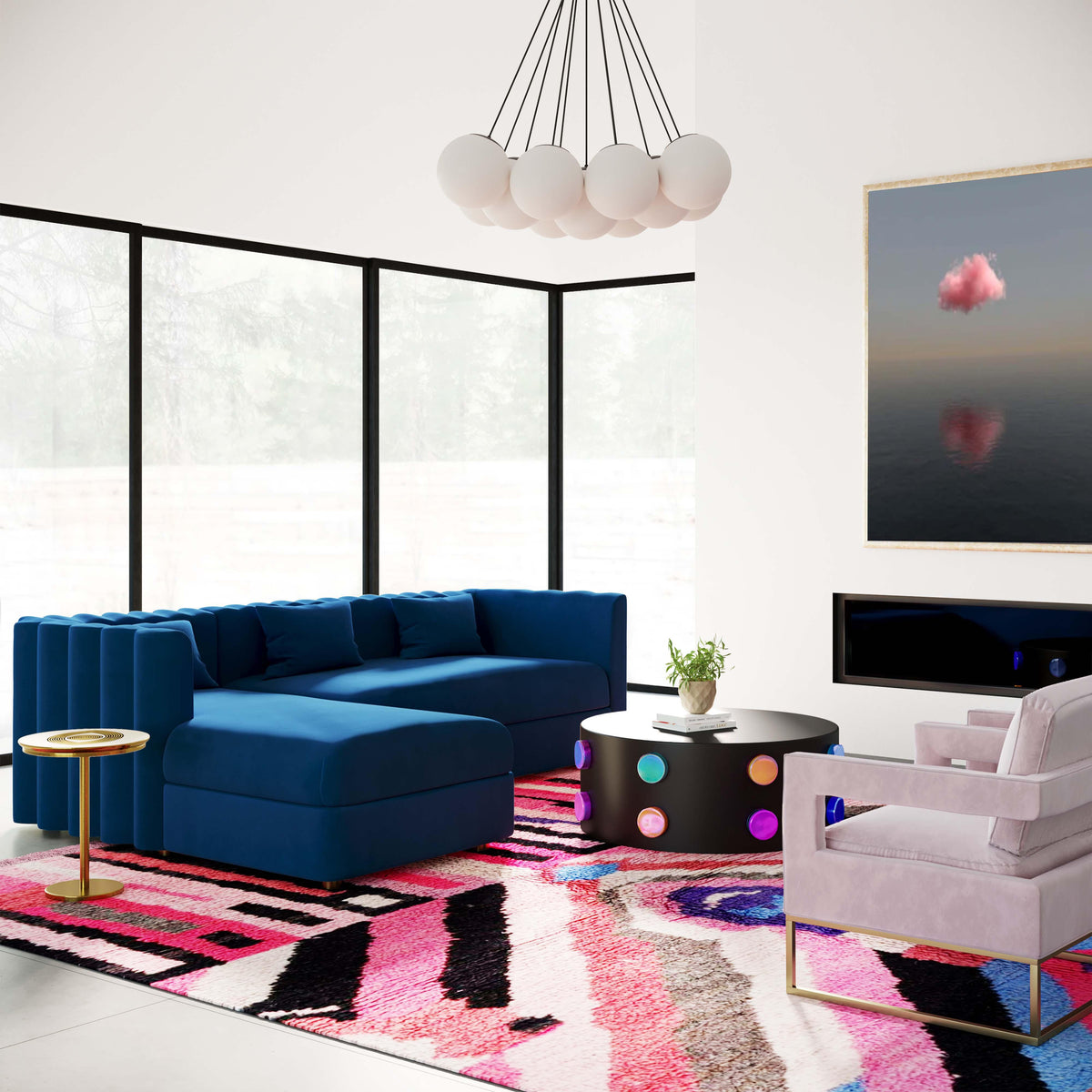Callie Navy Velvet Sectional