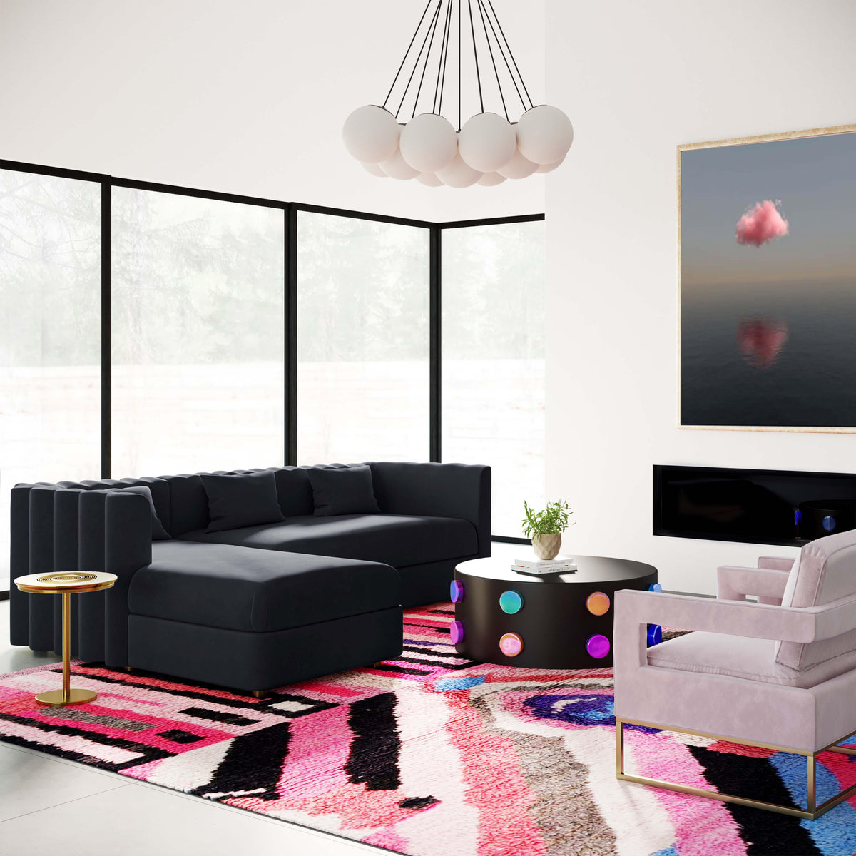 Callie Black Velvet Sectional