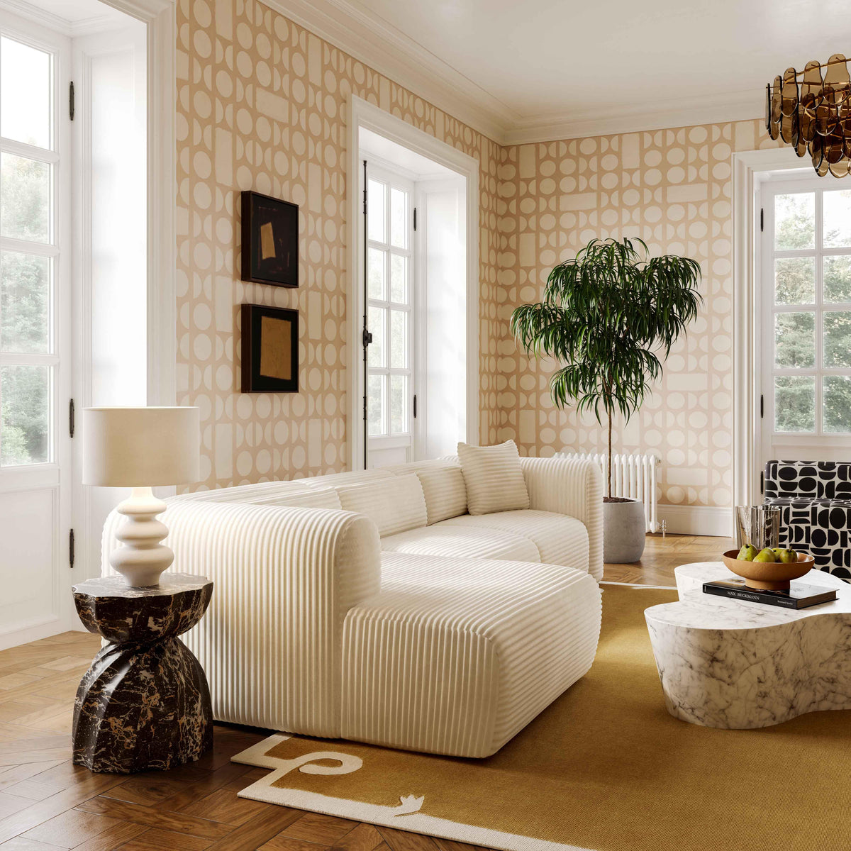 Tarra Fluffy Oversized Cream Corduroy Modular LAF Sectional - UK