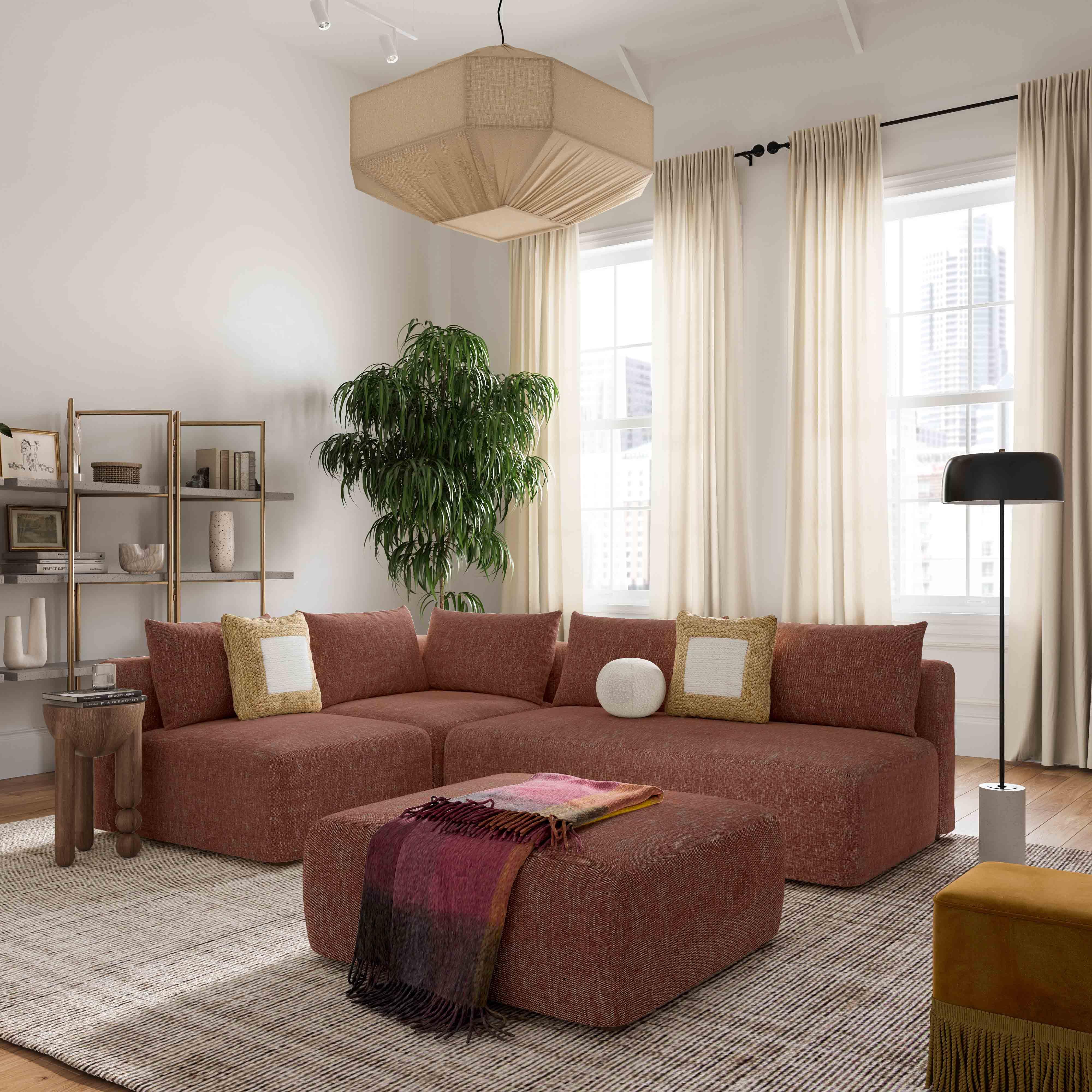 Hangover Sedona Red Textured Fabric 4-Piece Modular Chaise Sectional
