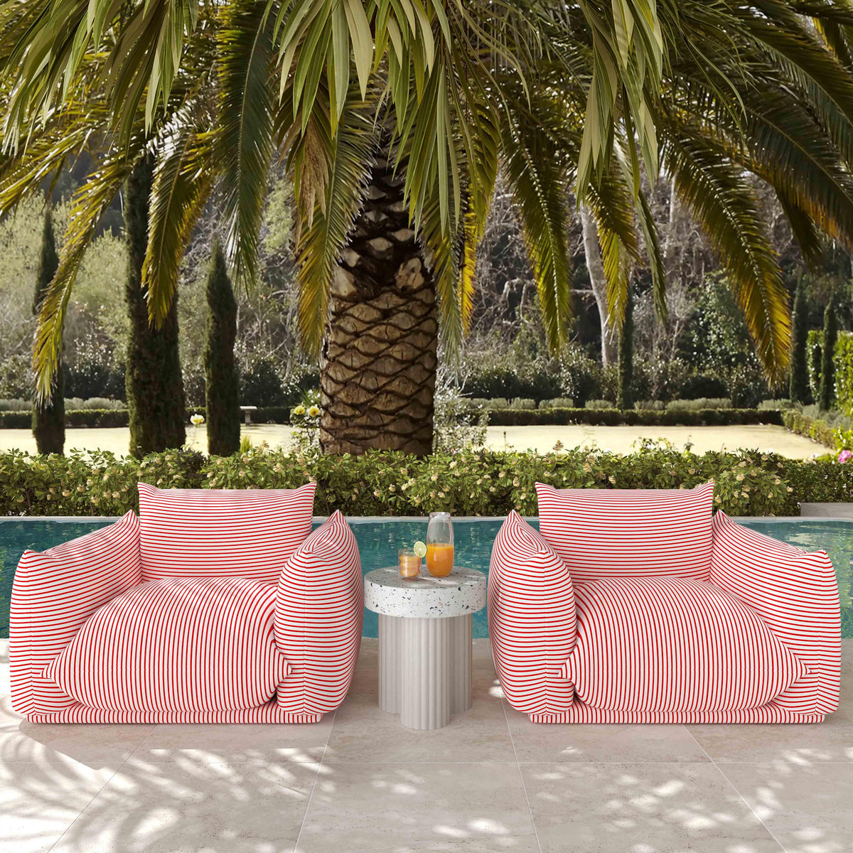Saint Tropez Pearl and Red Striped Stuffed Outdoor Armchair - UK