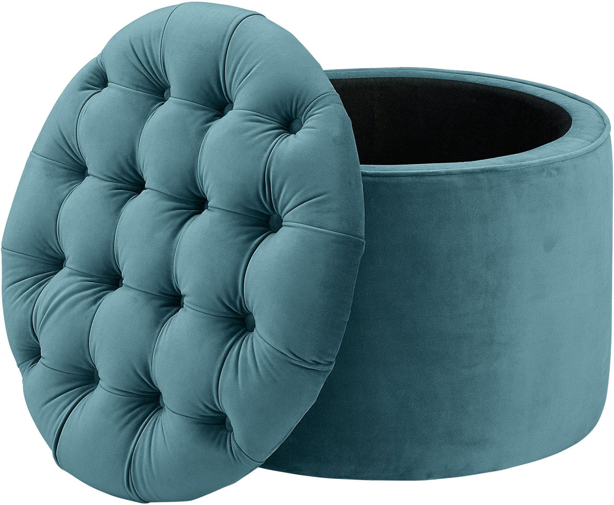 Queen Sea Blue Velvet Storage Ottoman - UK