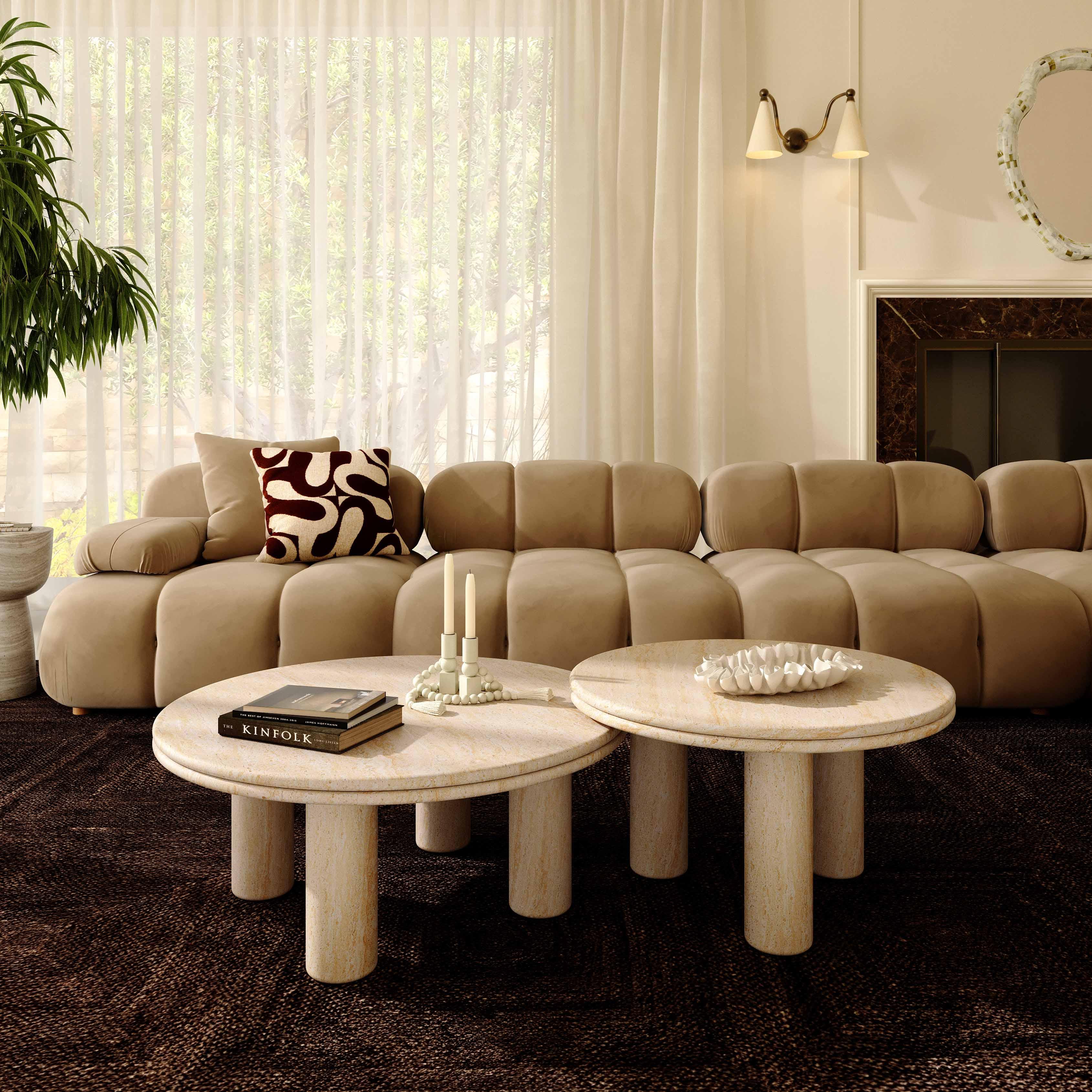 Amora Faux Travertine Indoor/Outdoor Nesting Accent Tables