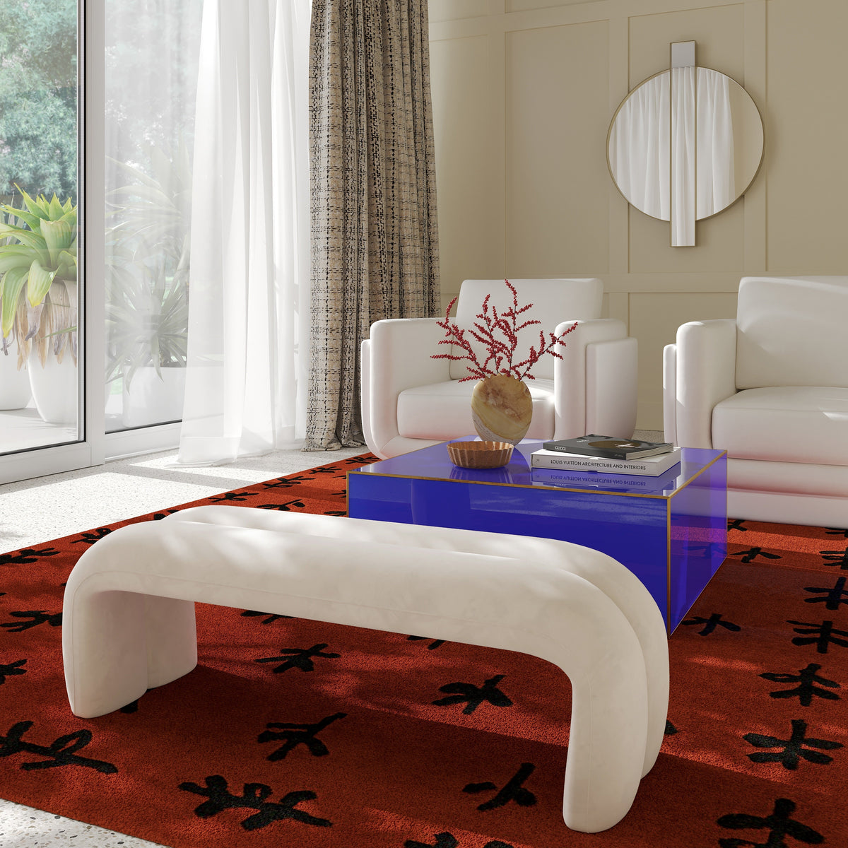 Leigh Cream Velvet Channeled Bench - UK