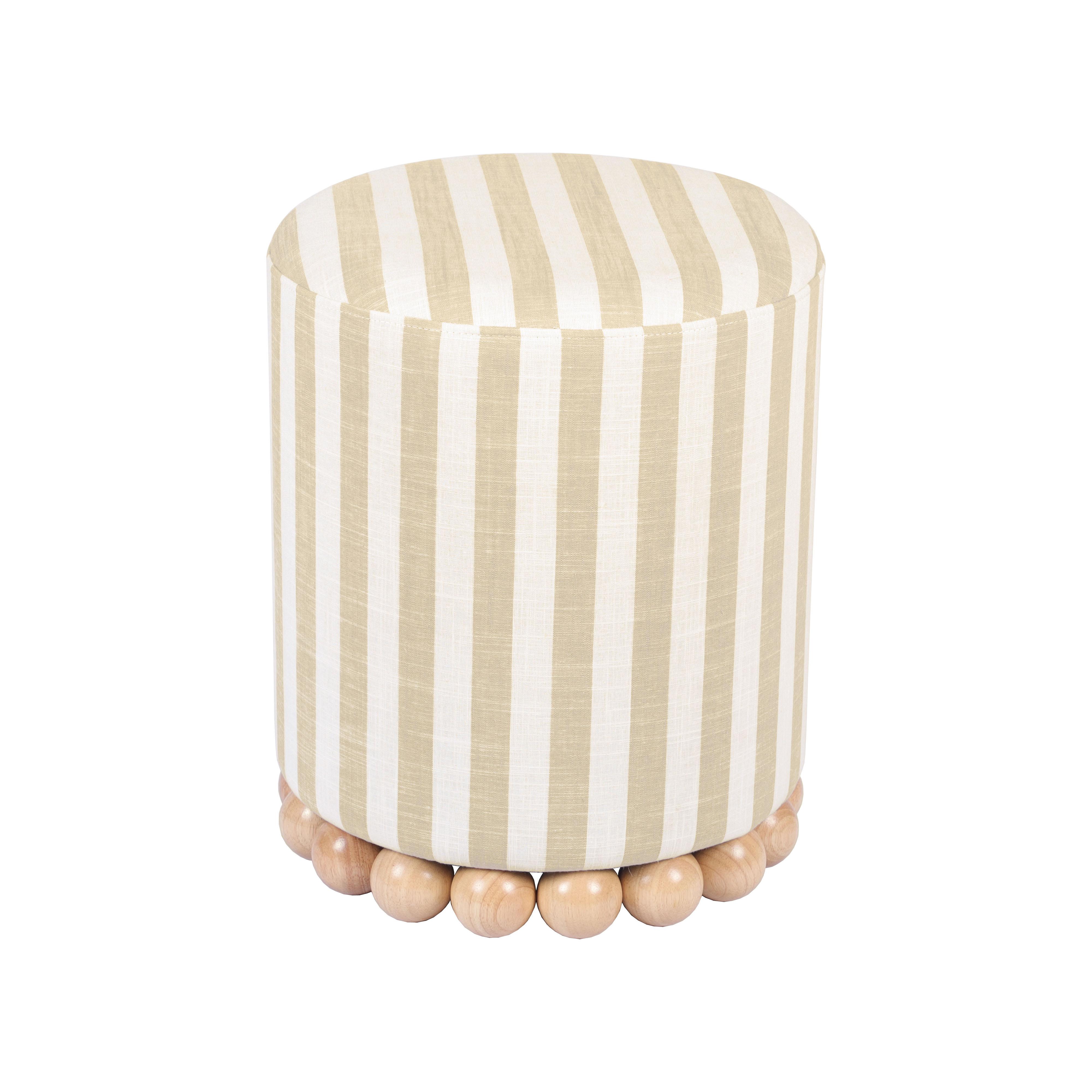 Dex Beige Striped Linen Ottoman