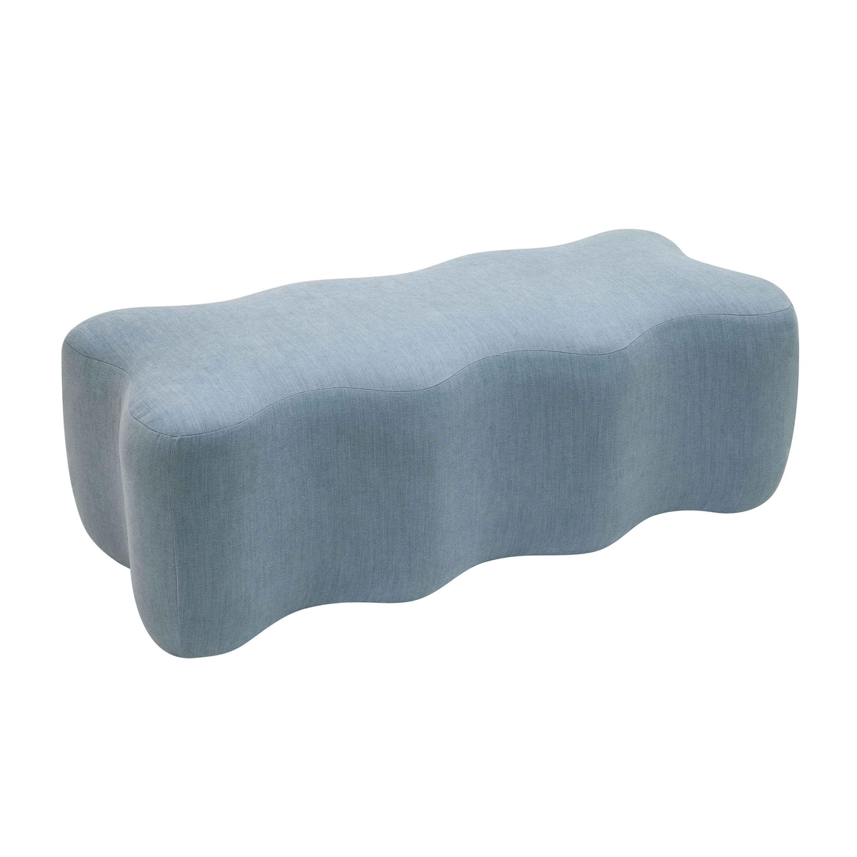 Archie Upholstered Bench in Faded Blue Linen - UK