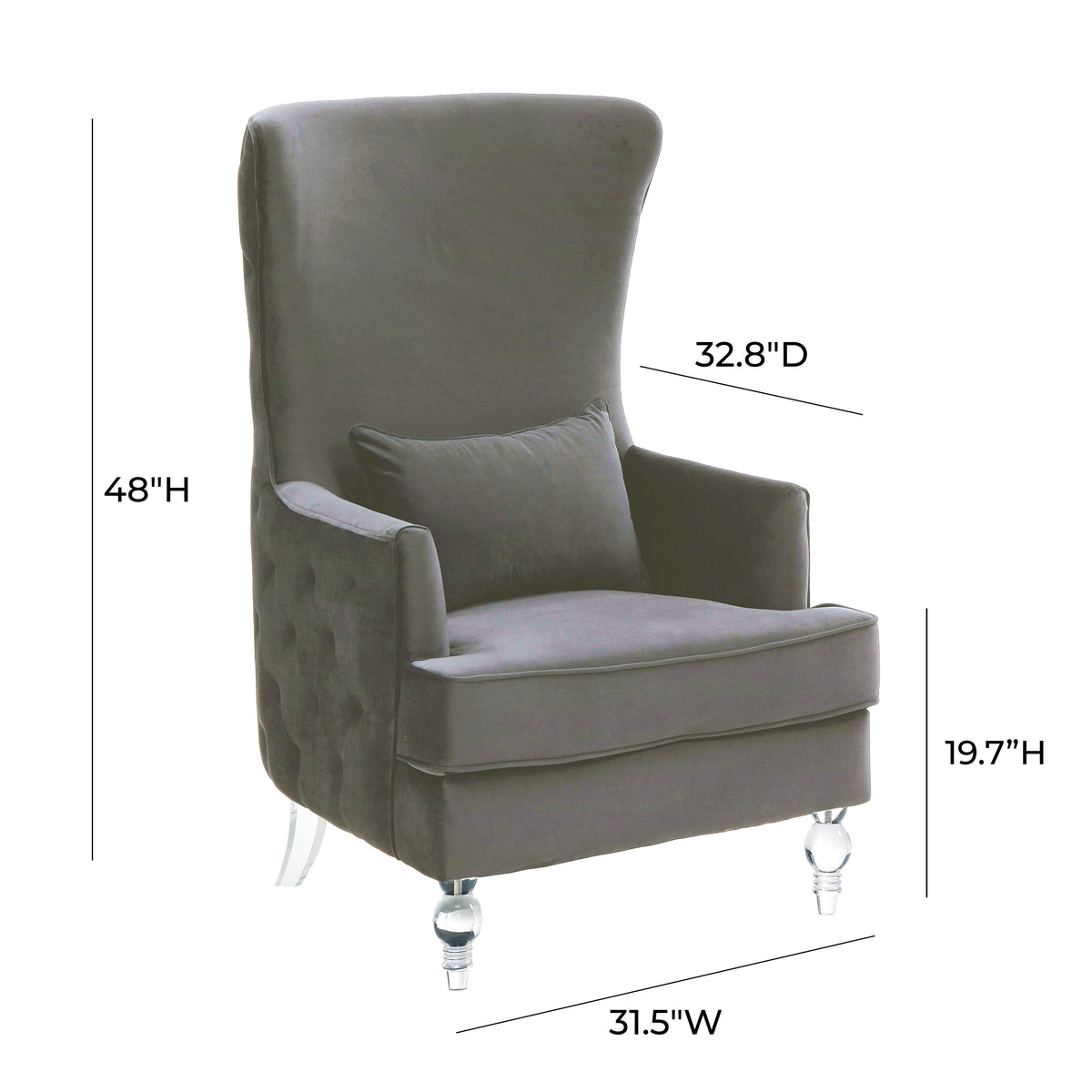 Aubree Tall Chair with Acrylic Legs - Grey