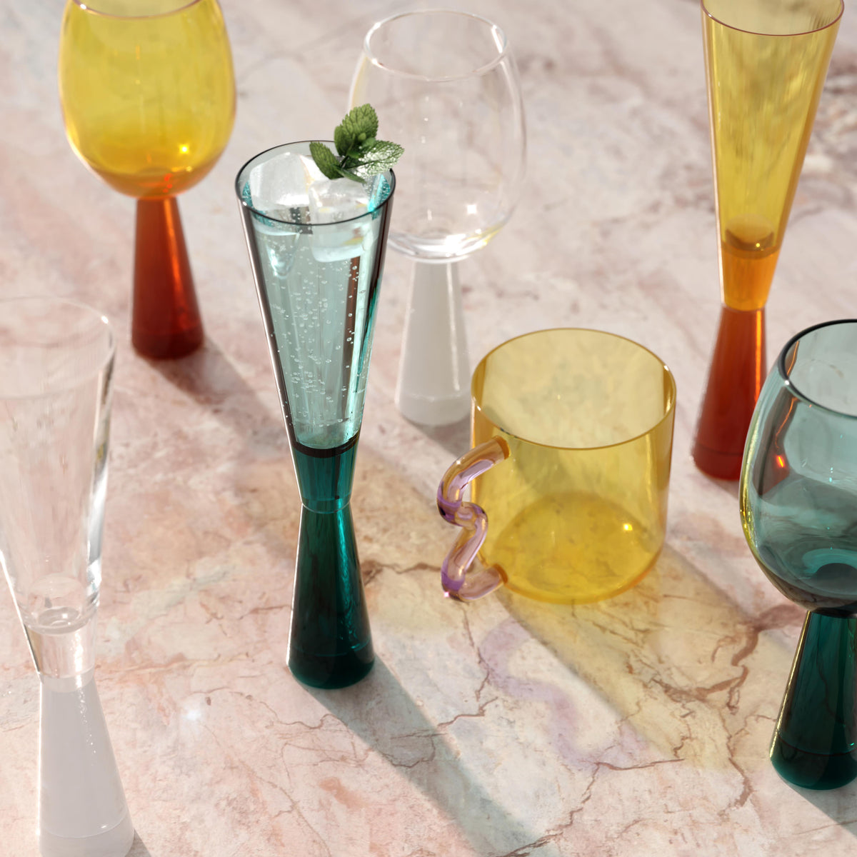 Rose Amber Wine Glasses - Set of 4