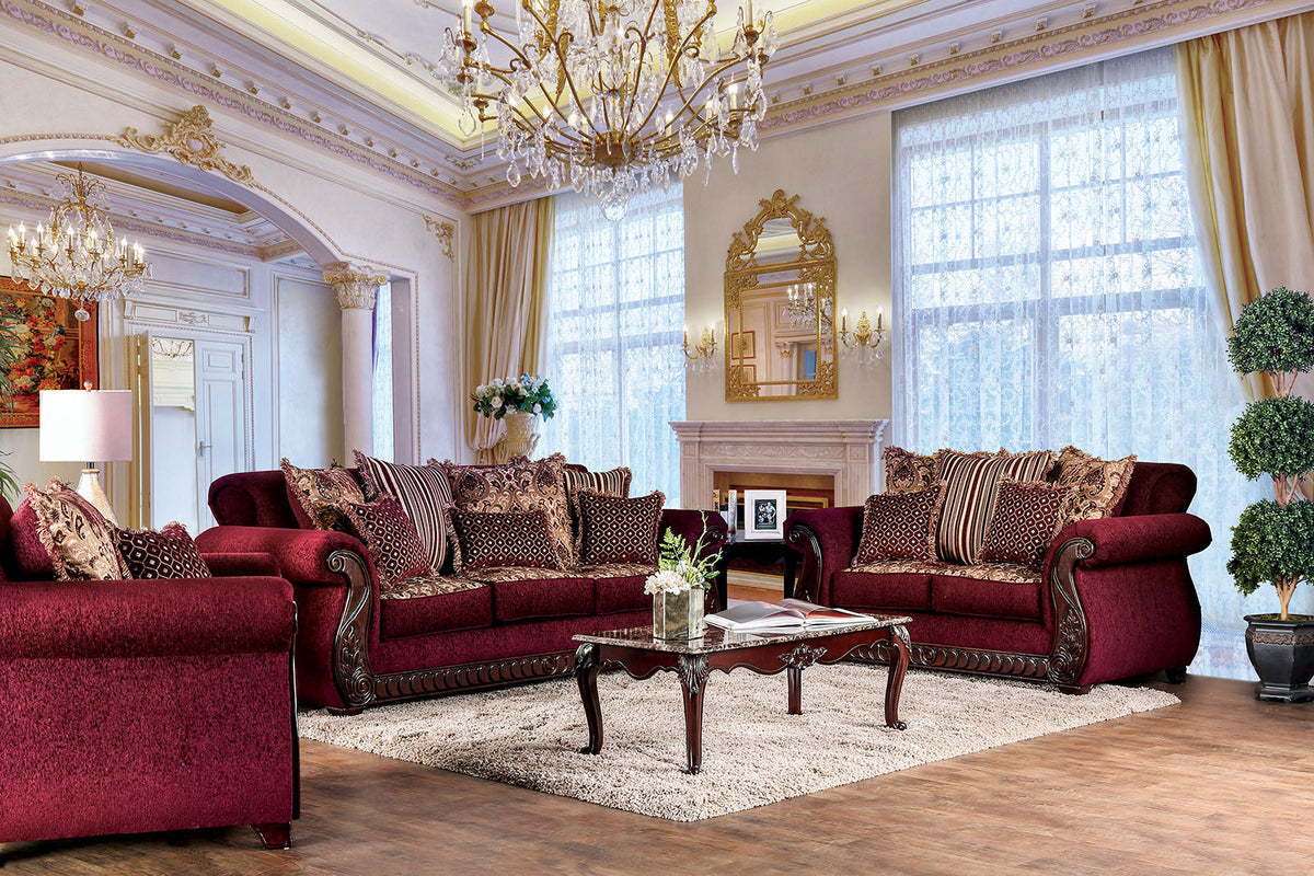 Tabitha Wine/Gold Traditional Living Room Set