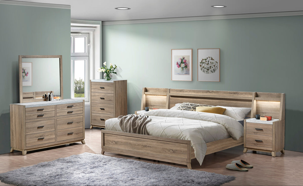 Tilston Natural Nightstand with Wall Panel