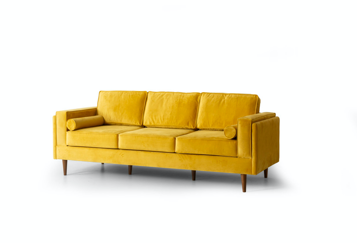 Troya Mustard Velvet Sofa With Reversible Cushions