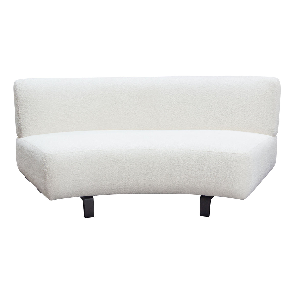 Vesper Curved Armless Sofa in Faux White Shearling w/ Black Wood Leg Base