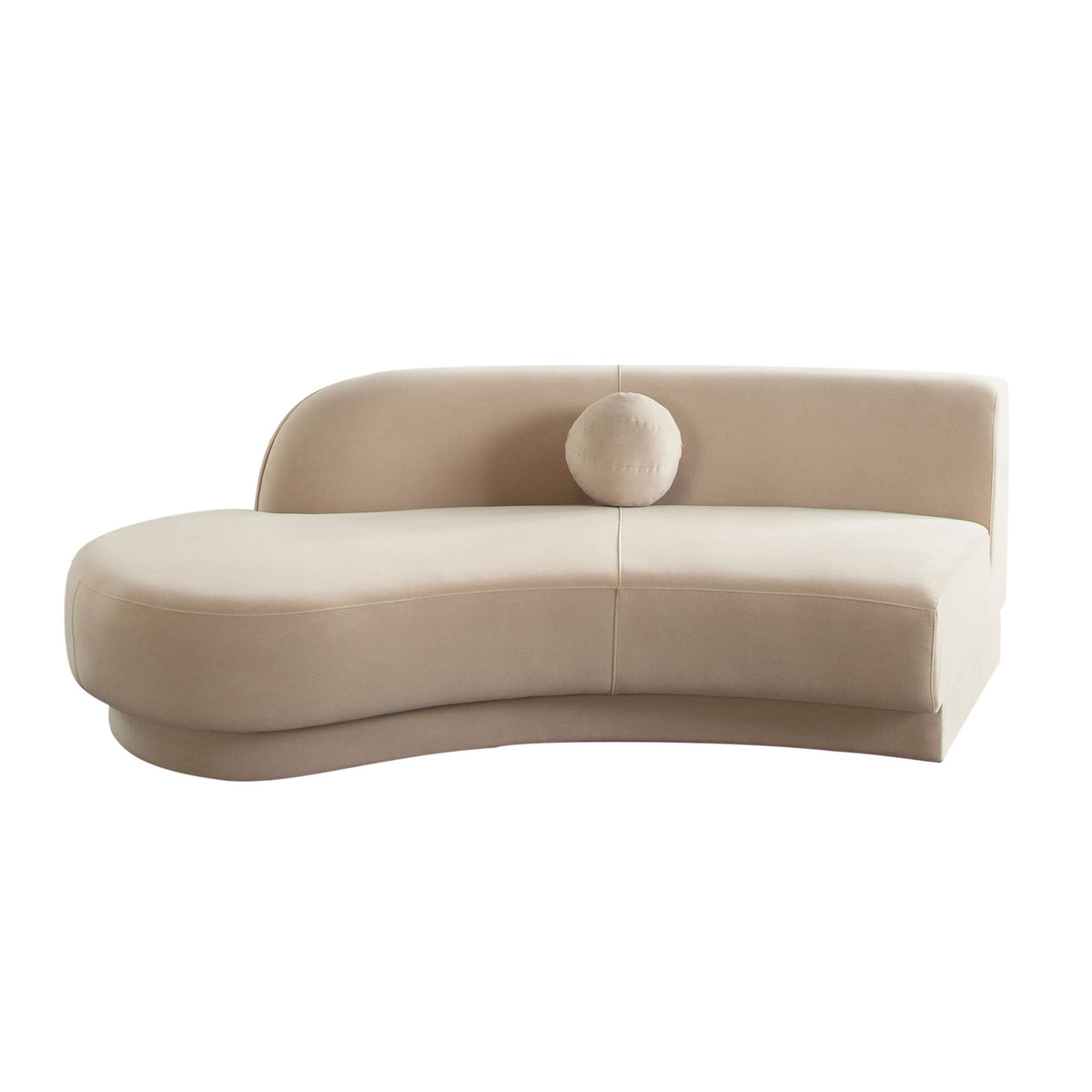 Zelda LF Curved Chaise in Light Camel Performance Velvet w/ (1) Accent Pillow Ball