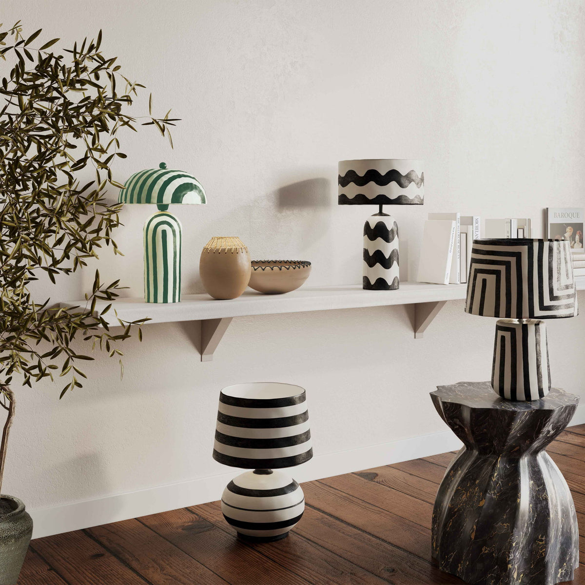 Maiori - Striped Papier Mache Table Lamp