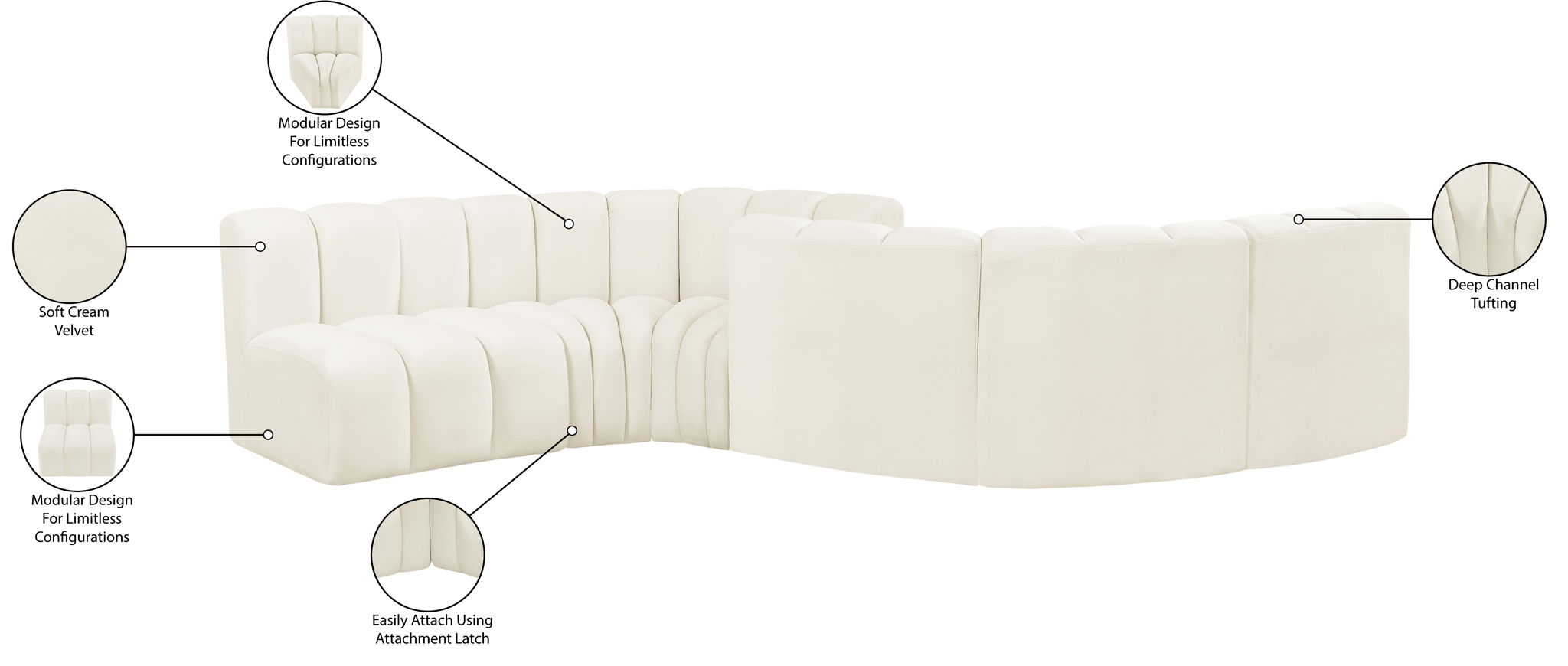 Arc - Velvet 6 Piece Modular Sofa
