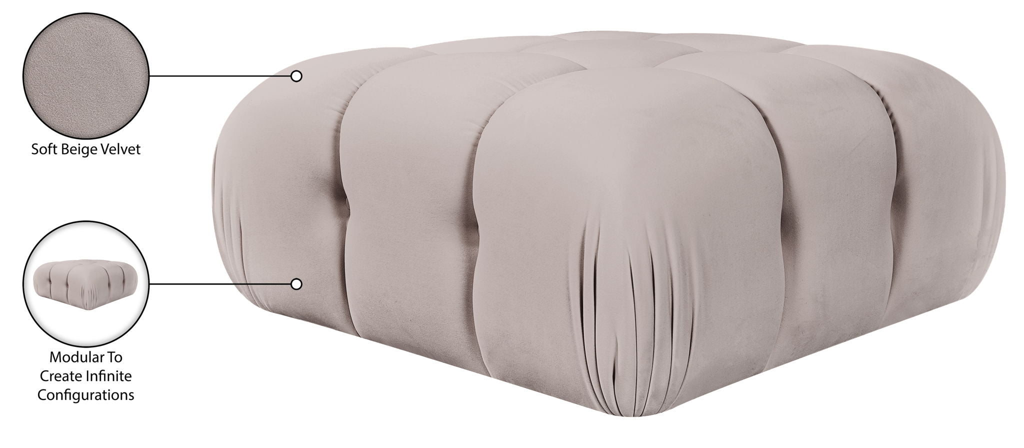 Orin - Velvet Performance Fabric Upholstered Modular Ottoman