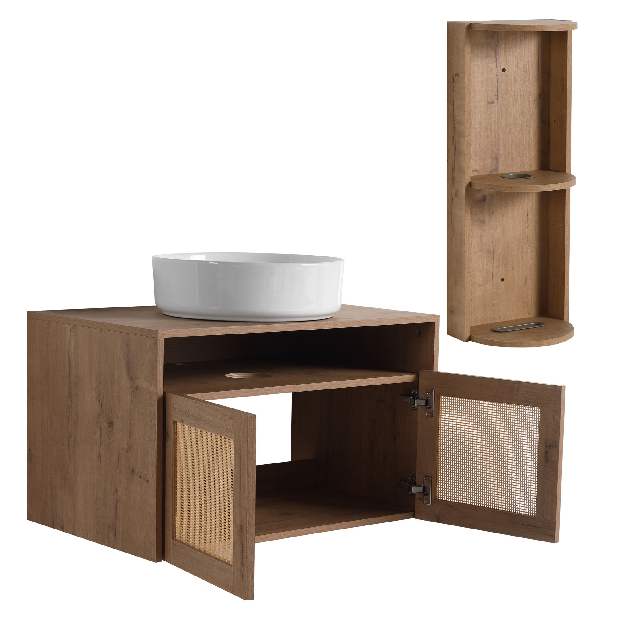 Bathroom Vanity With Art Sink And Storage Rack, Float Mounting Design