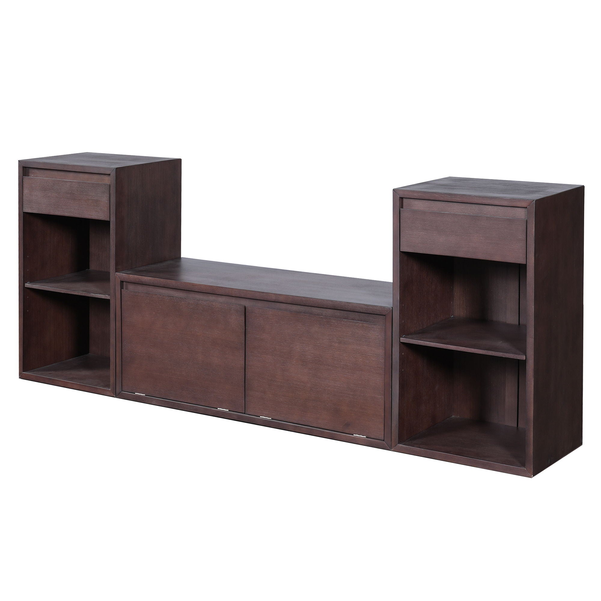 Entryway Storage Bench With Cushion, Drawers & Open Shelves