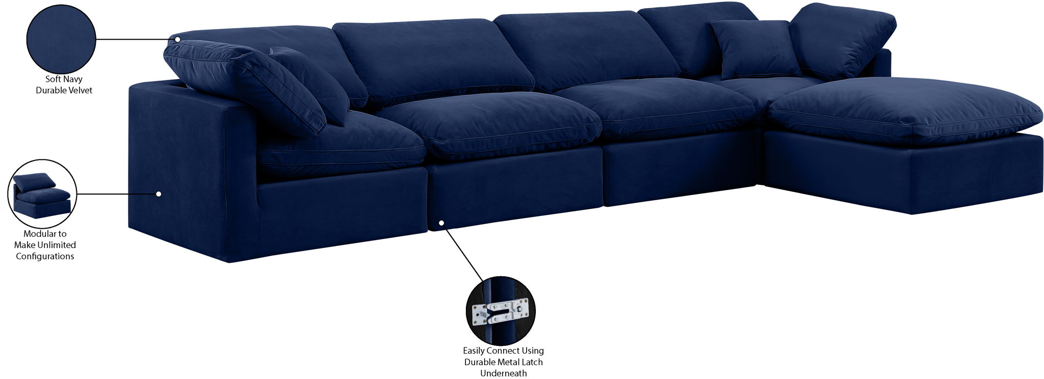 Indulge - Velvet 5 Piece Modular Sectional With Chaise