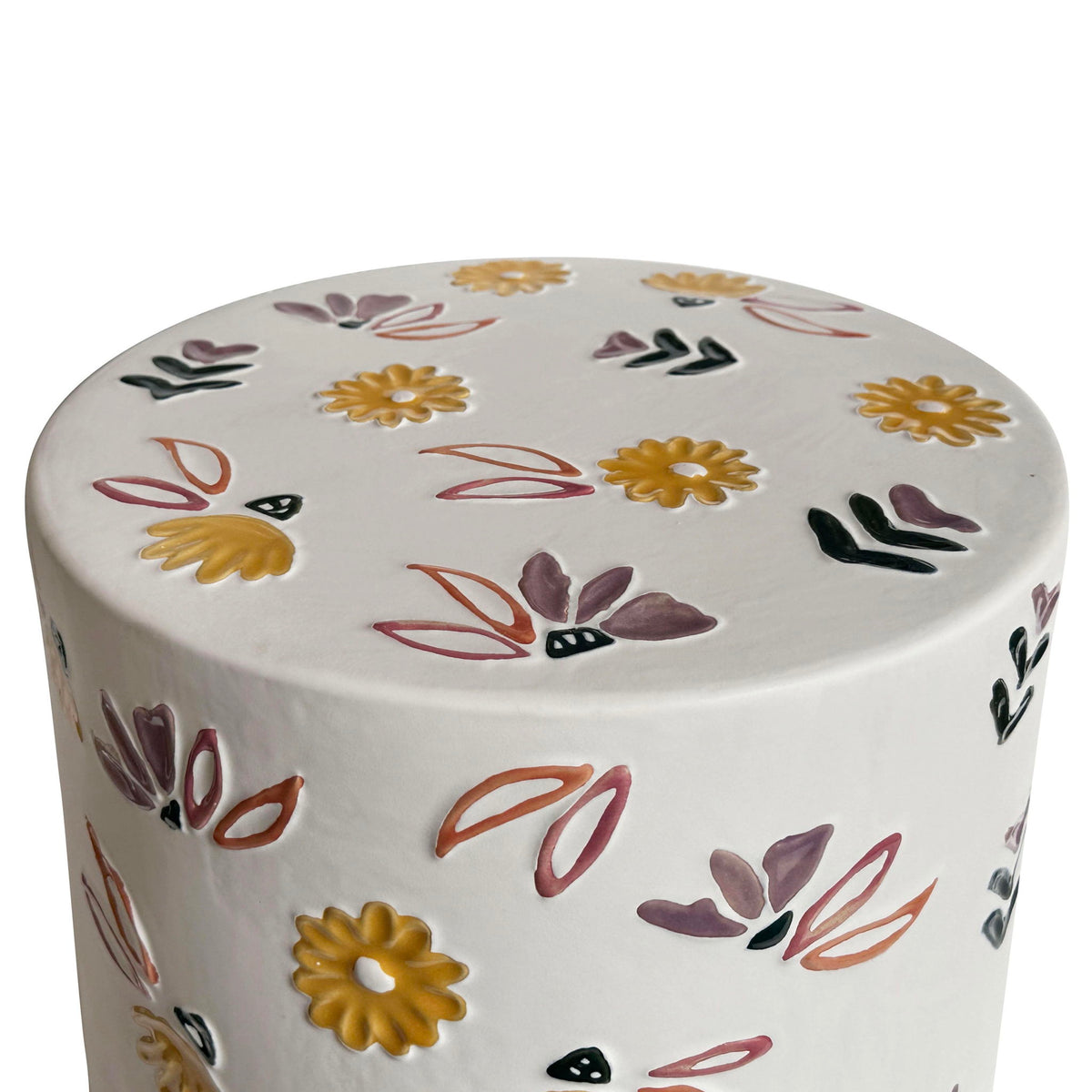 Ceramic Indoor / Outdoor Hand-Painted Floral Table - White
