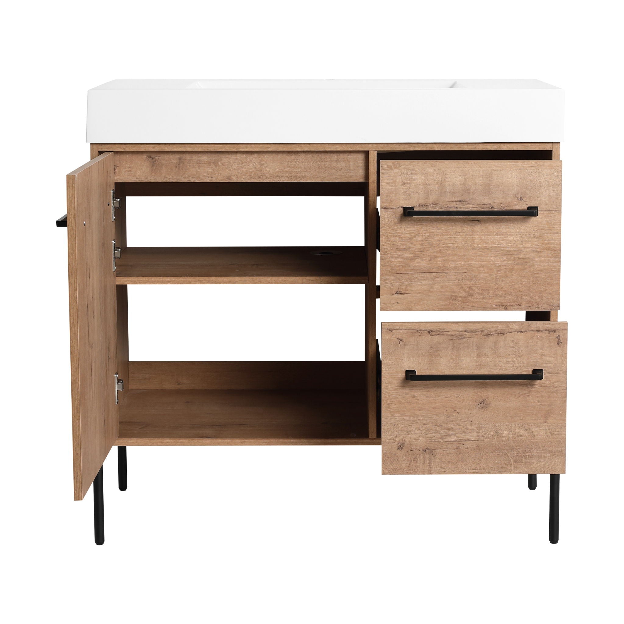 36" Freestanding Bathroom Vanity With Sink, Soft Close Doors & 2 Drawers - Imitative Oak