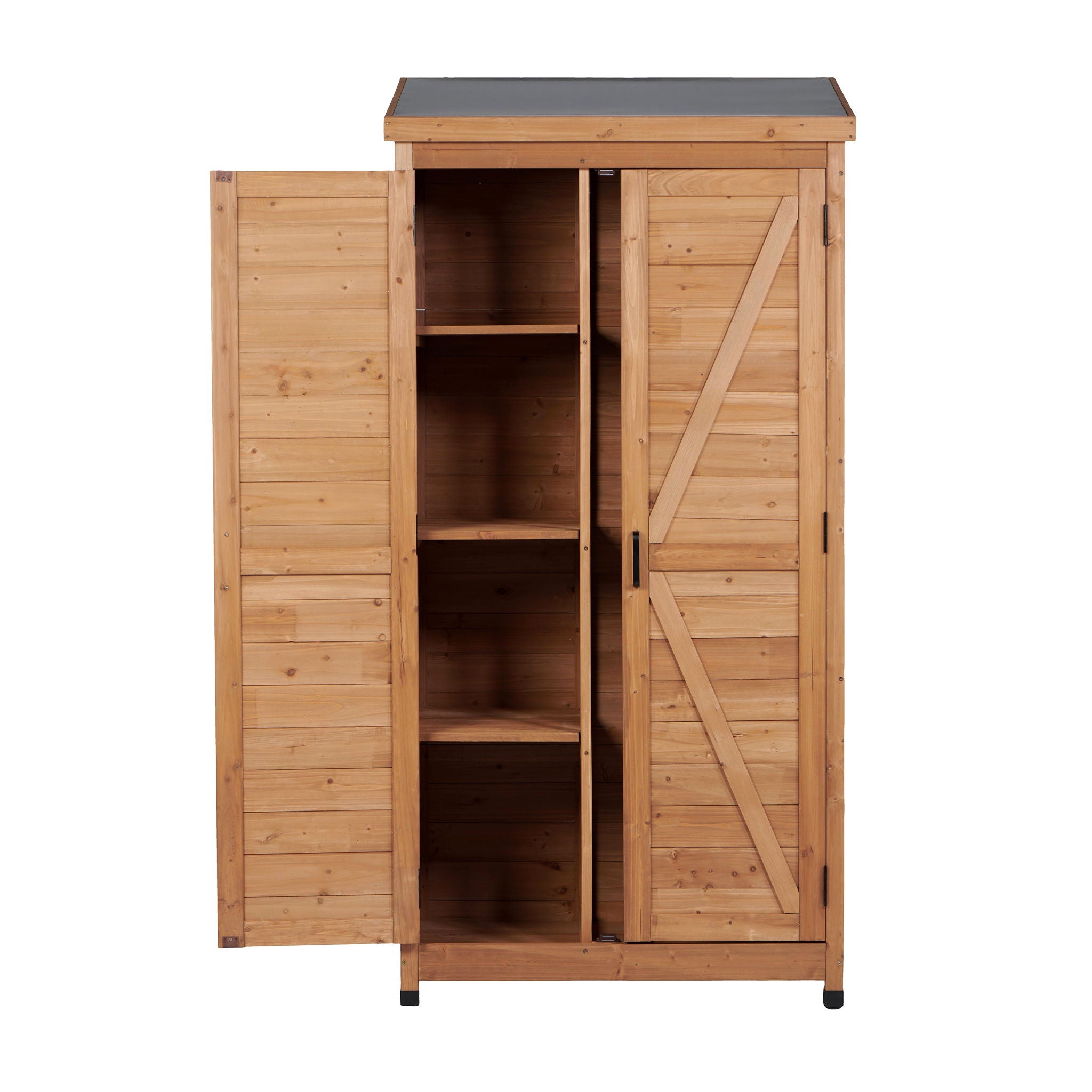 Outdoor Storage Shed With Vertical Tool Cabinet For Backyard