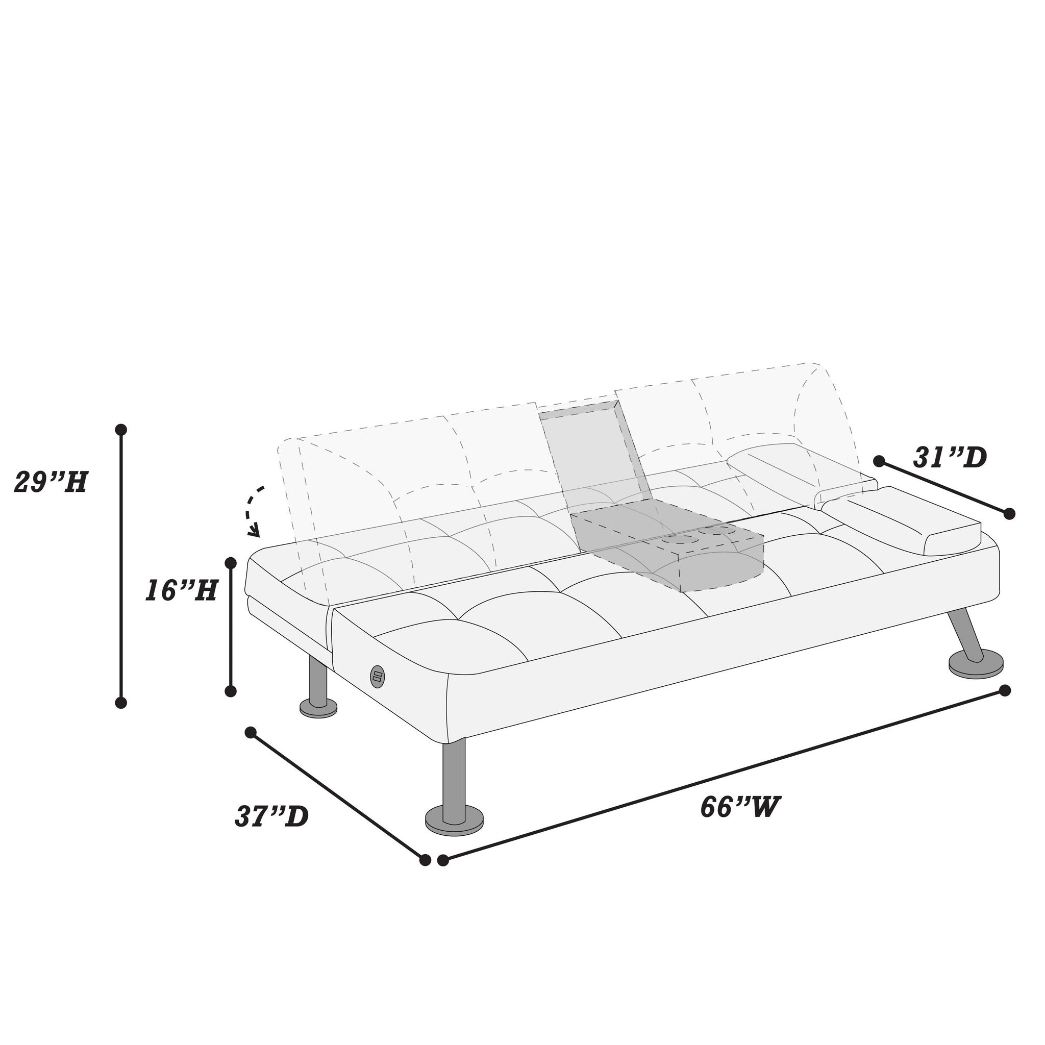 Adjustable Sofa With Fold Down Table And Cup Holders
