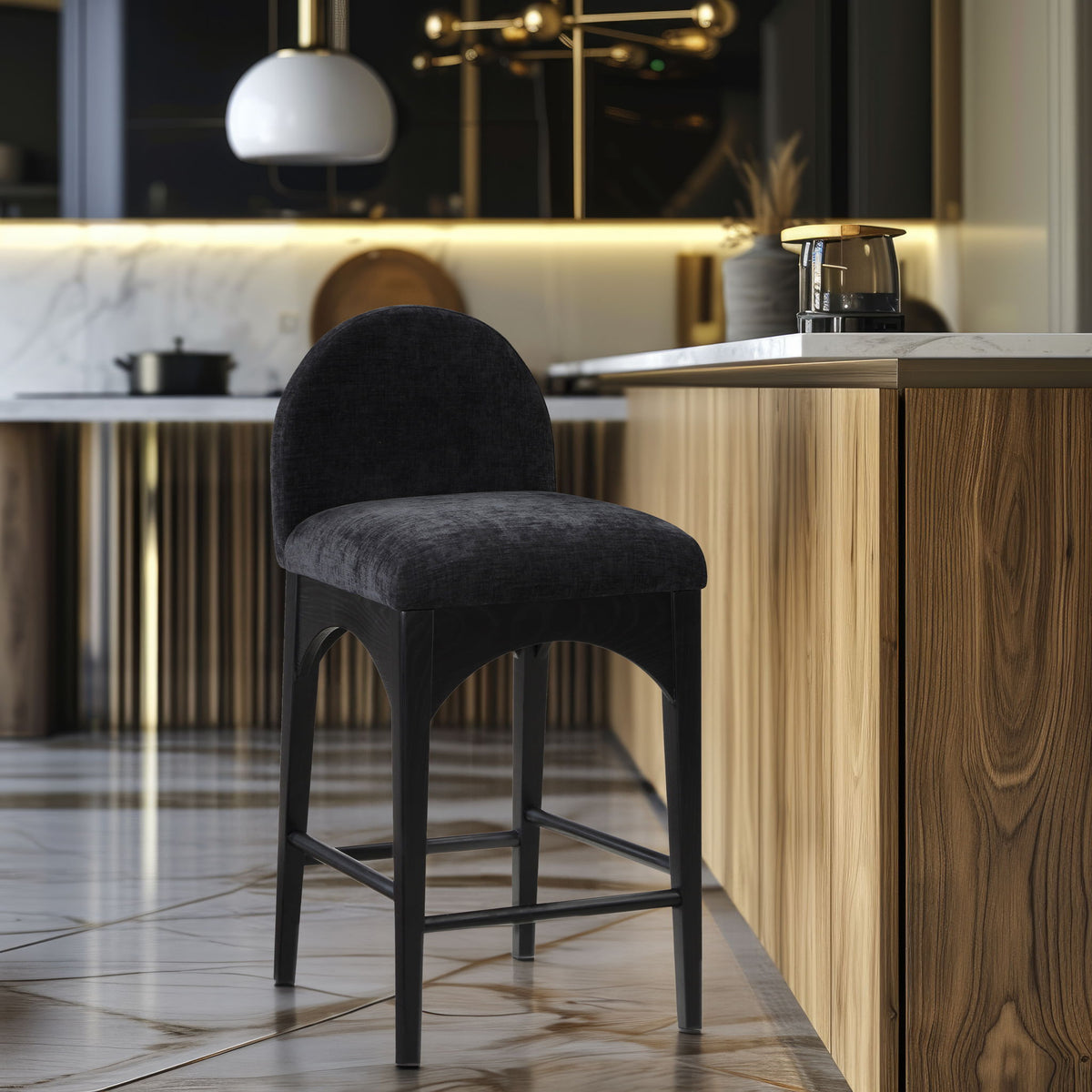 Waldorf - Chenille Stool With Black Legs