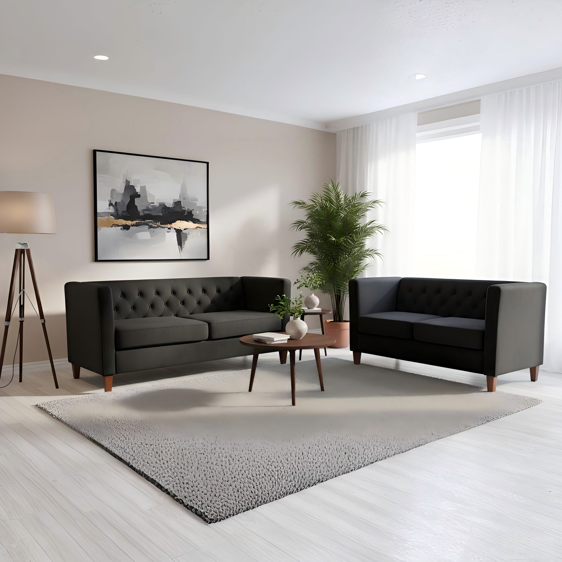 Button Tufted 3 Seater Sofa For Living Room