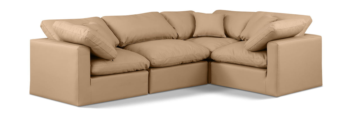 Indulge - Faux Leather 4 Piece Modular Corner Sectional - Tan