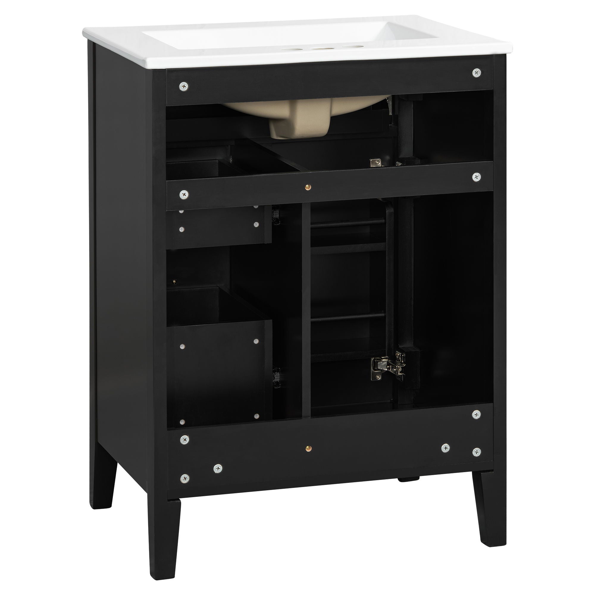 Bathroom Vanity With Sink, 3 Drawers & Cabinet With 2 Tier Door Storage Rack, Soft Close Doors & Drawers