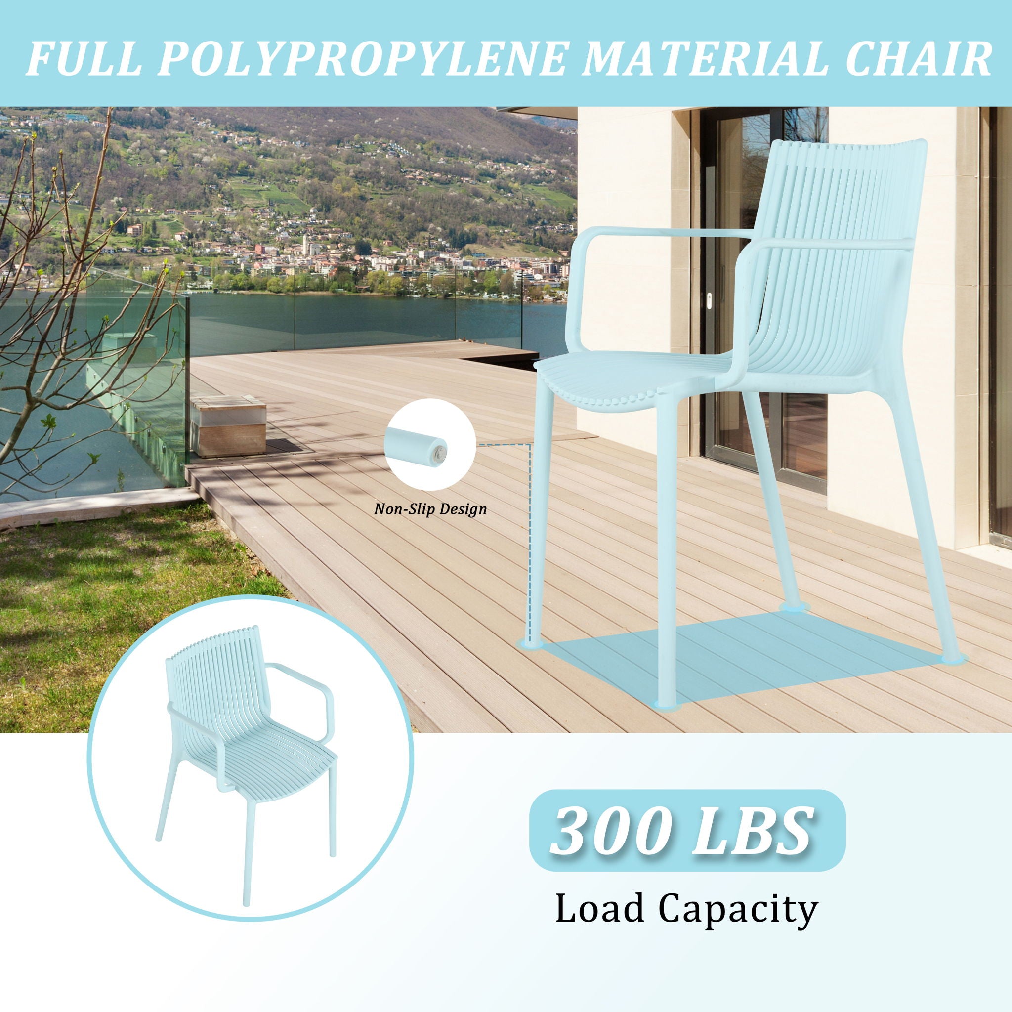 4 Modern Stackable Armchair Matched With Long Table