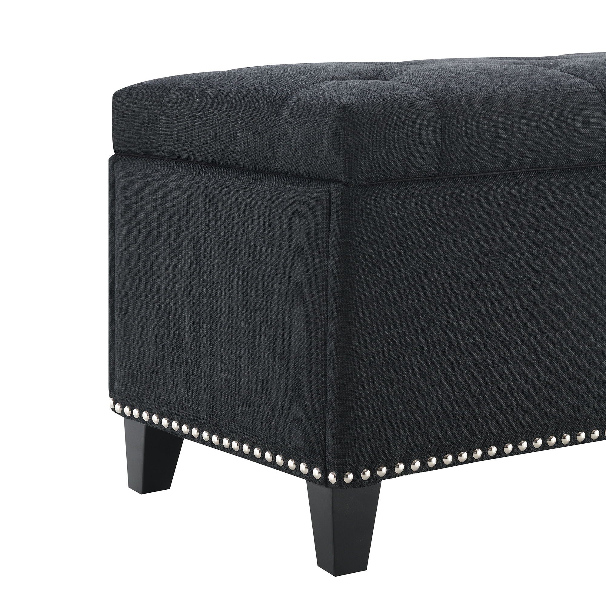 Button-Tufted Storage Ottoman With Safety Close Hinge