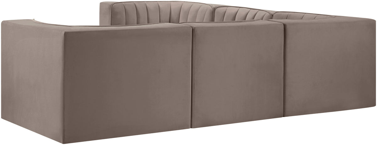 Rummi - Symmetrical Velvet Performance Fabric Upholstered 5 Piece Modular Sectional