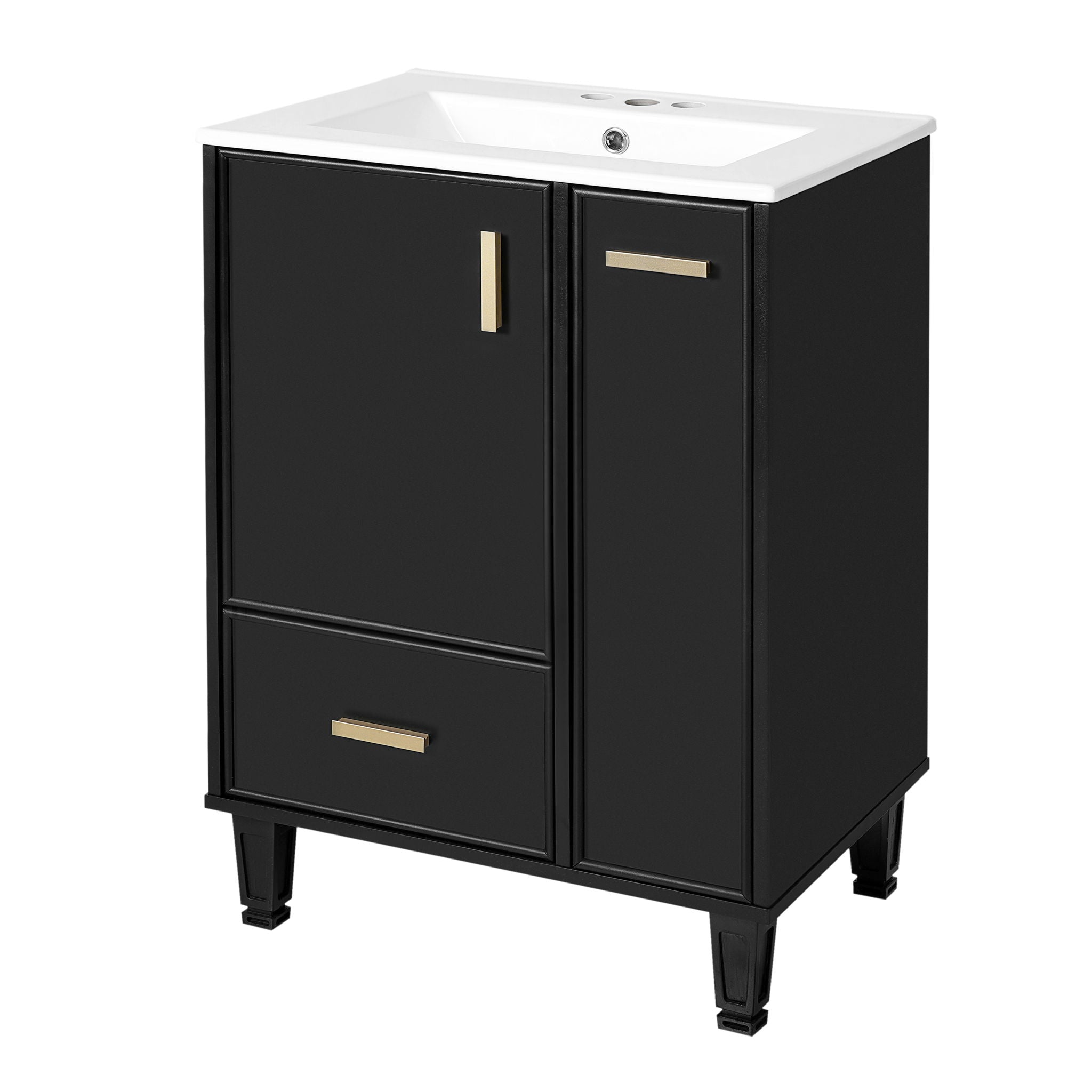 Bathroom Vanity With Sink, Deep Drawer And Pull Out Basket, Rectangular Design - Black