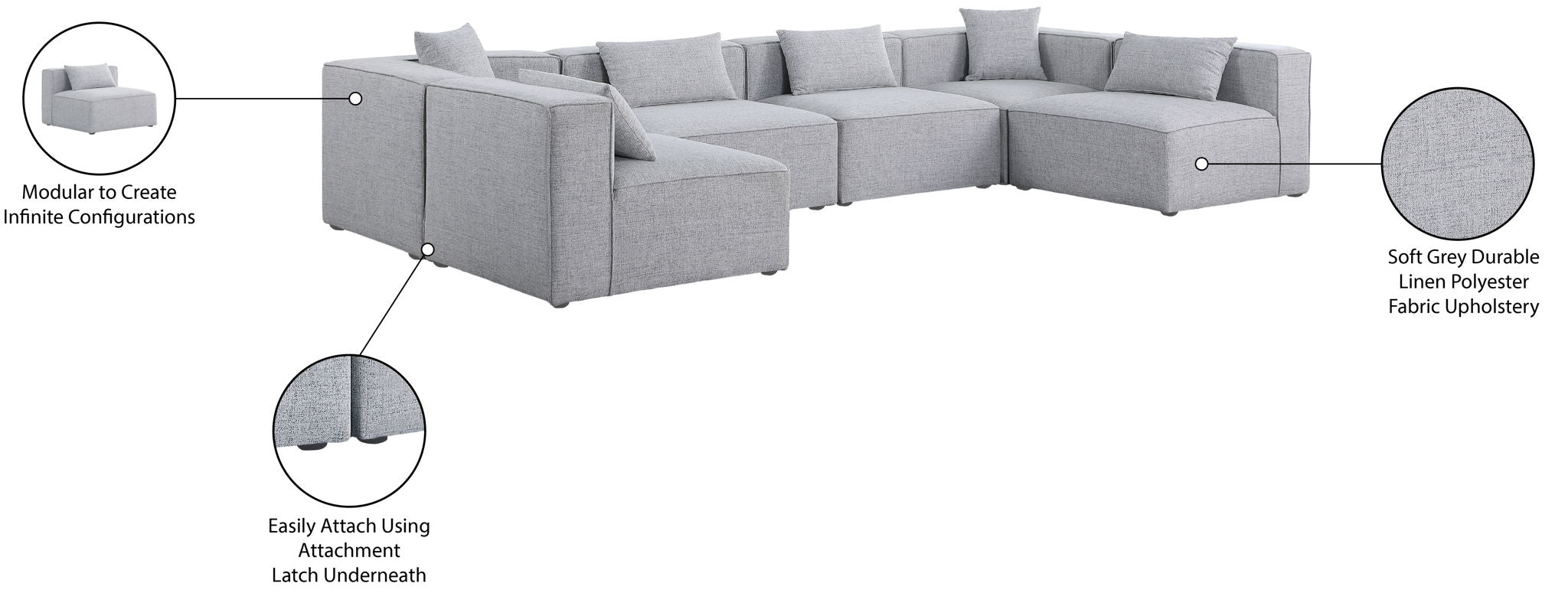 Cube - Linen 6 Piece Modular Armless Sectional