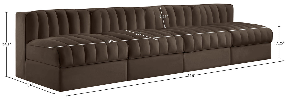 Rummi - Armless Velvet Performance Fabric Upholstered 4 Piece Modular Sofa