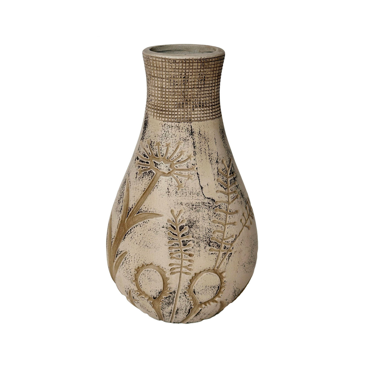 Earthenware - Floral Pattern Vase - Gray