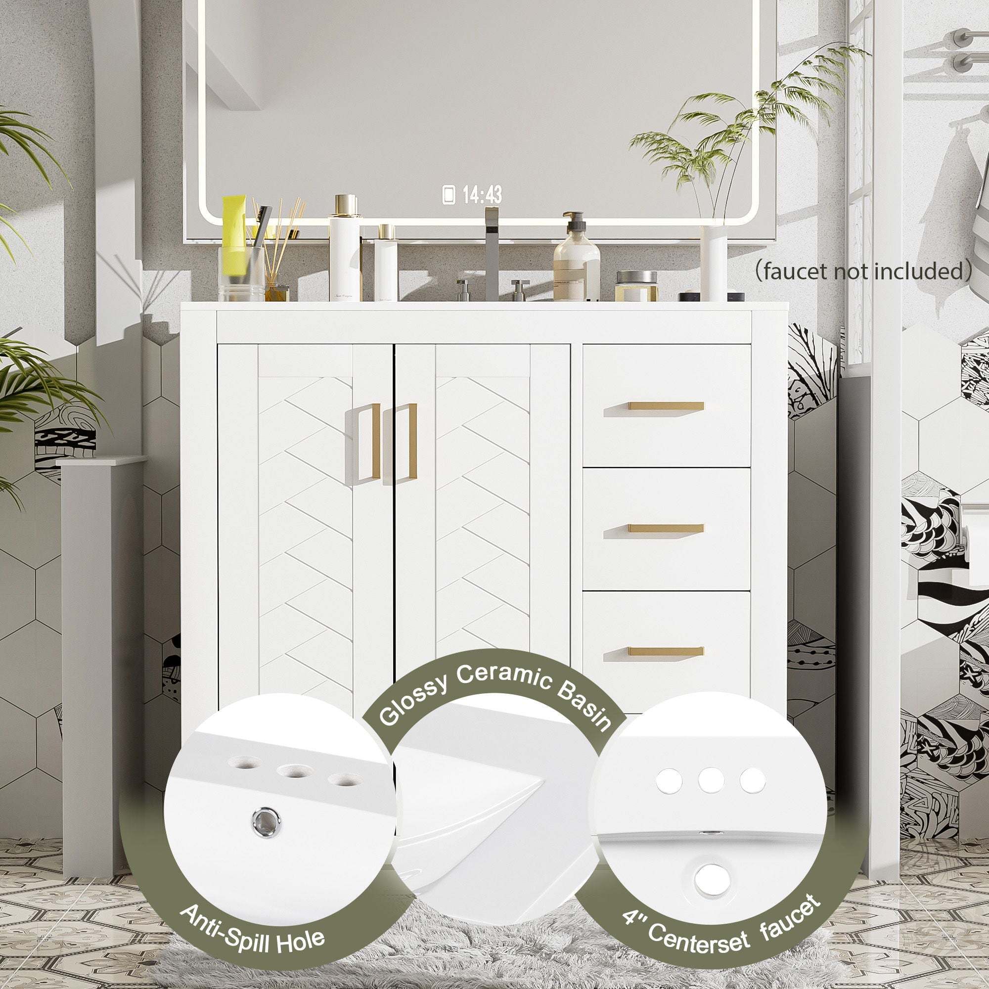 Bathroom Vanity With Sink Combo, Storage Cabinet, Freestanding Set With 3 Drawers & Soft Closing Doors