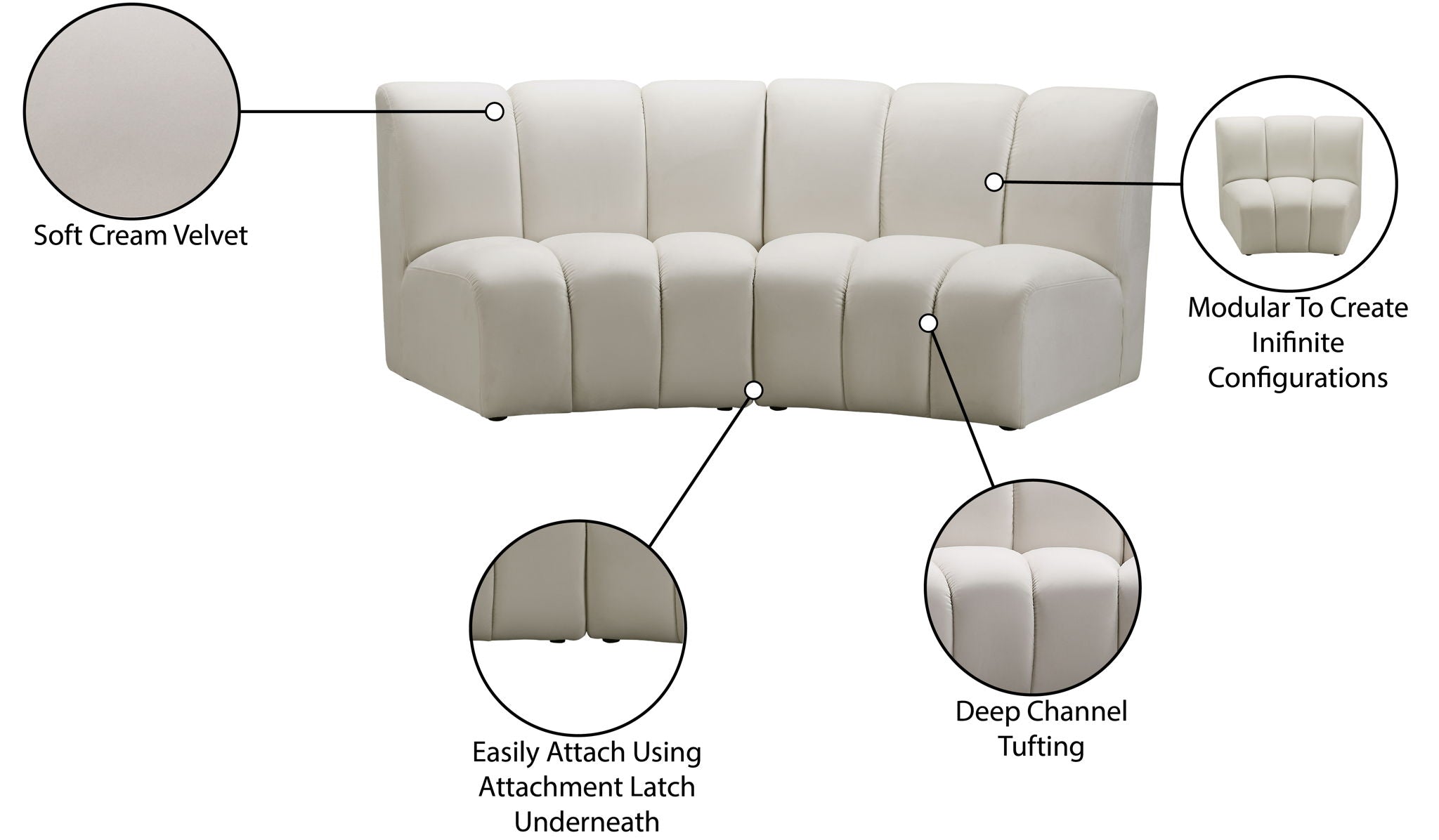 Infinity - 2 Piece Velvet Modular Sectional