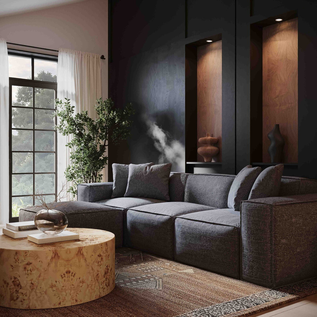 Mindy Dark Gray Chenille Basketweave Modular Sectional