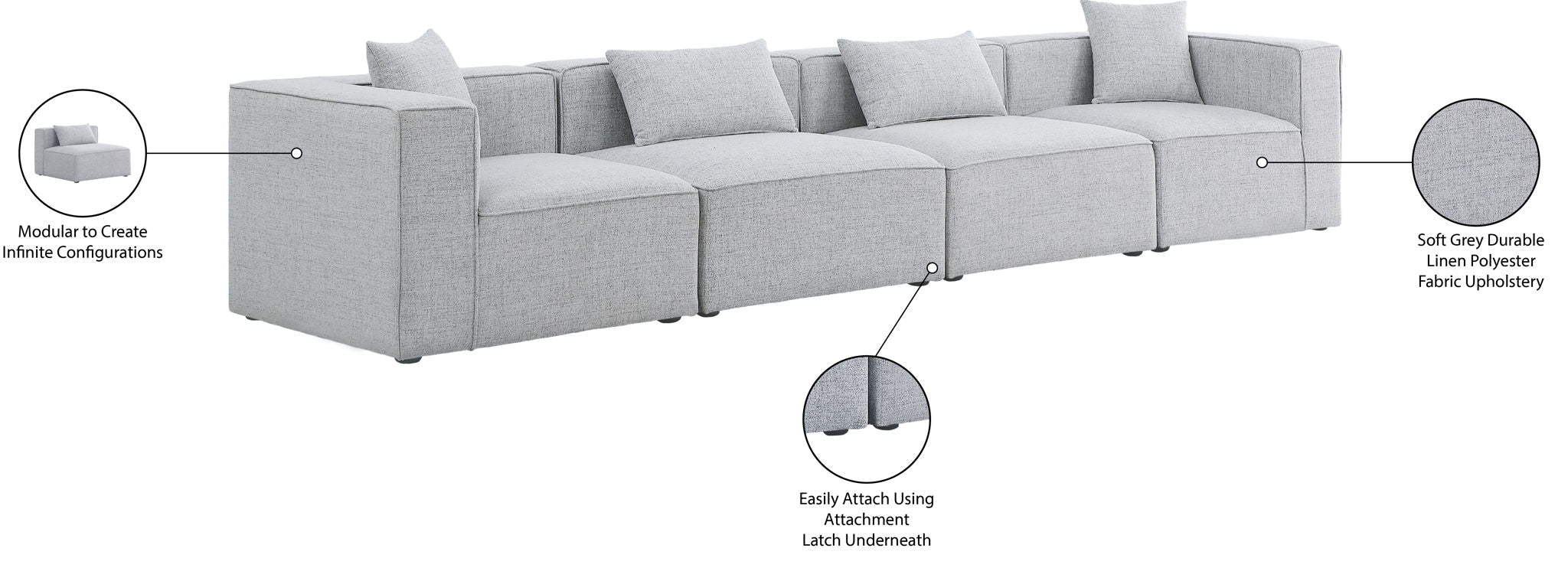 Cube - Linen Modular 4 Seat Sofa