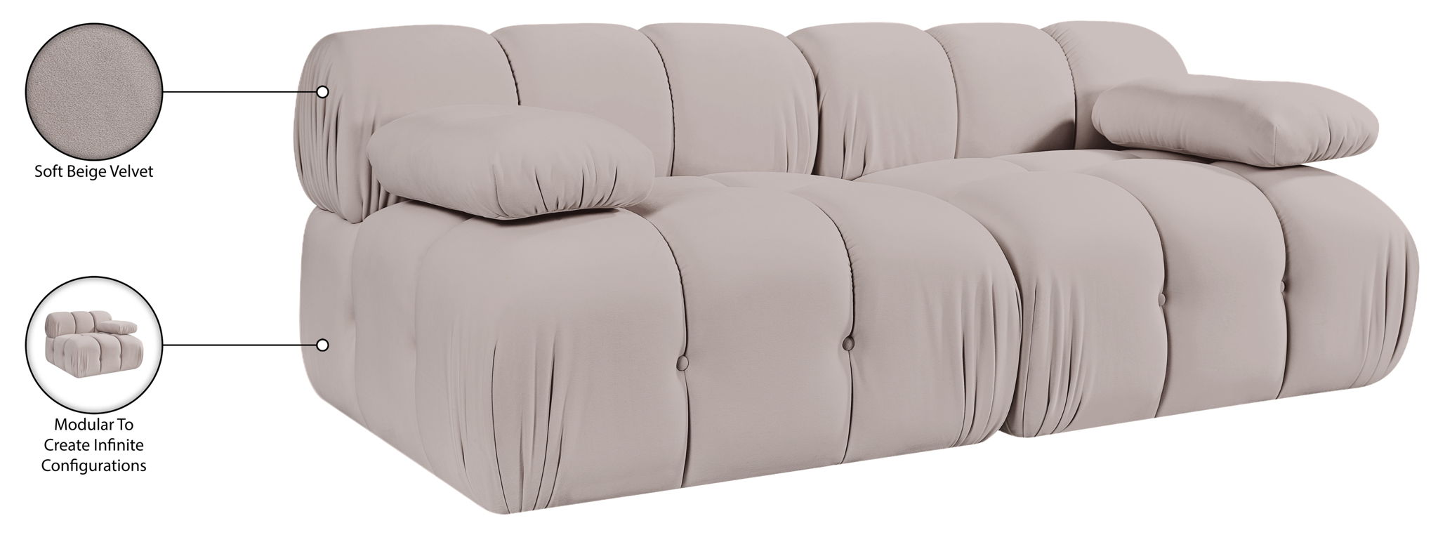 Orin - Velvet Performance Fabric Upholstered 2 Piece Modular Sofa
