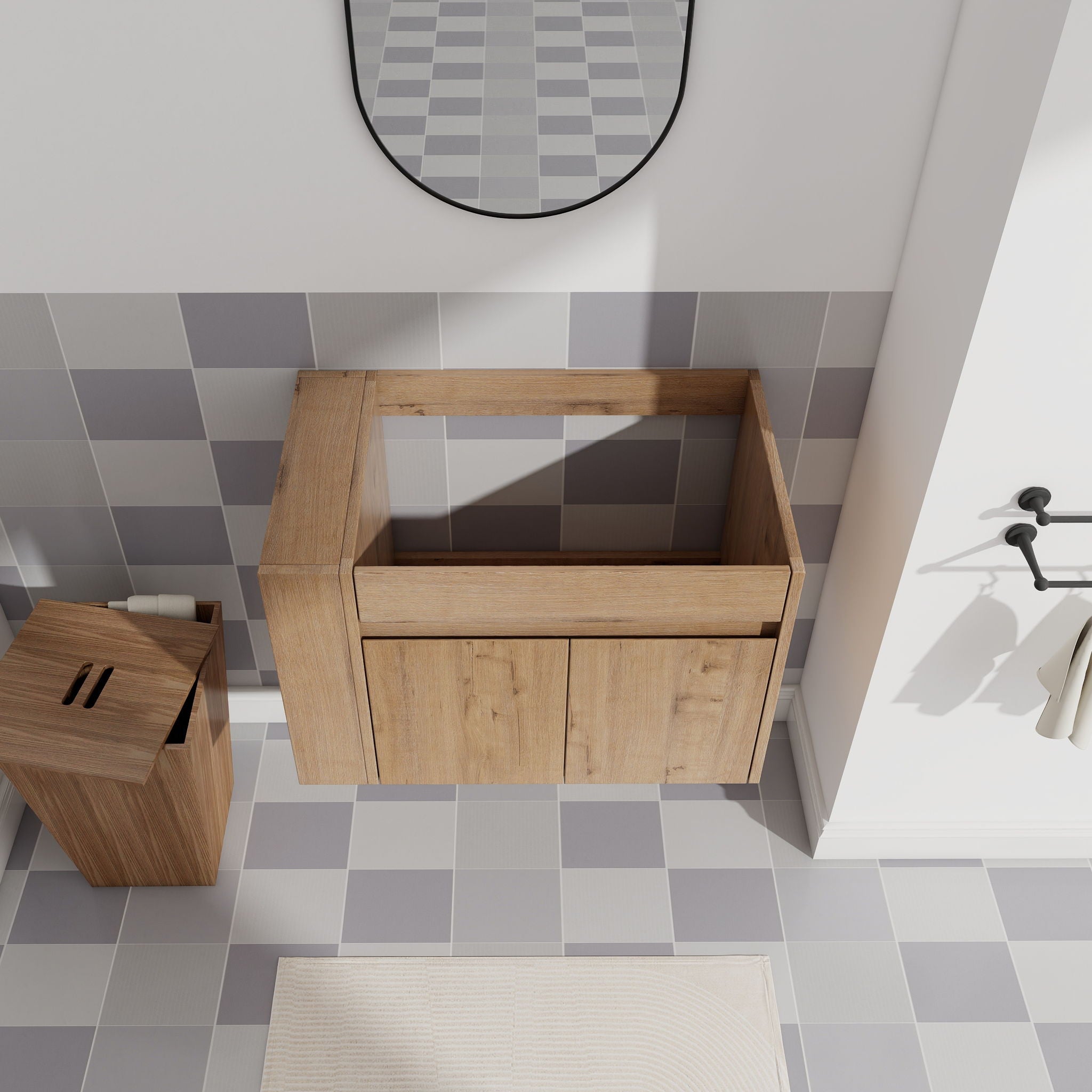 Wall Mounted Bathroom Vanity With Open Shelf, 29" Size (Vanity Only) - Imitative Oak