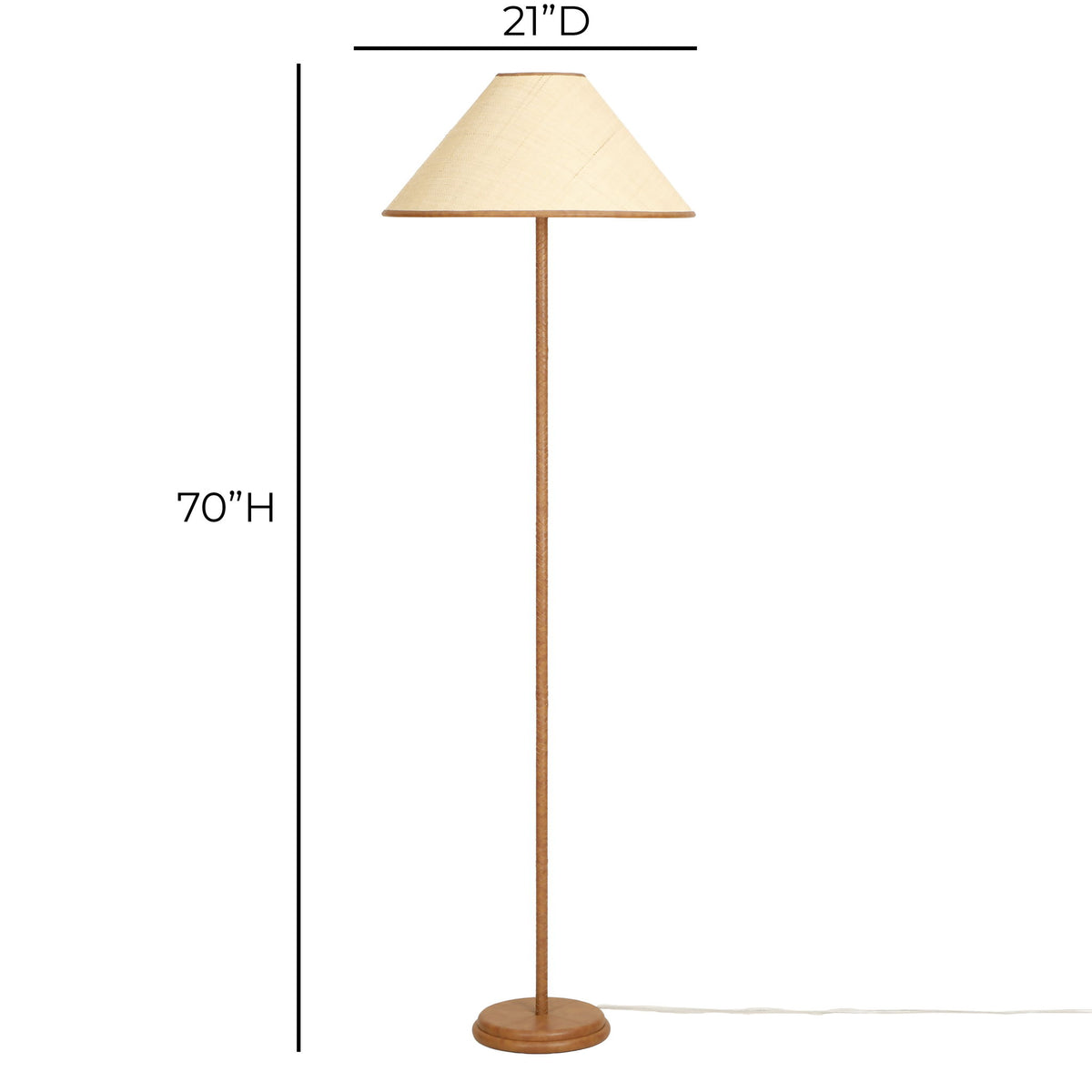 Keria - Vegan Leather And Raffia Designer Floor Lamp - Natural
