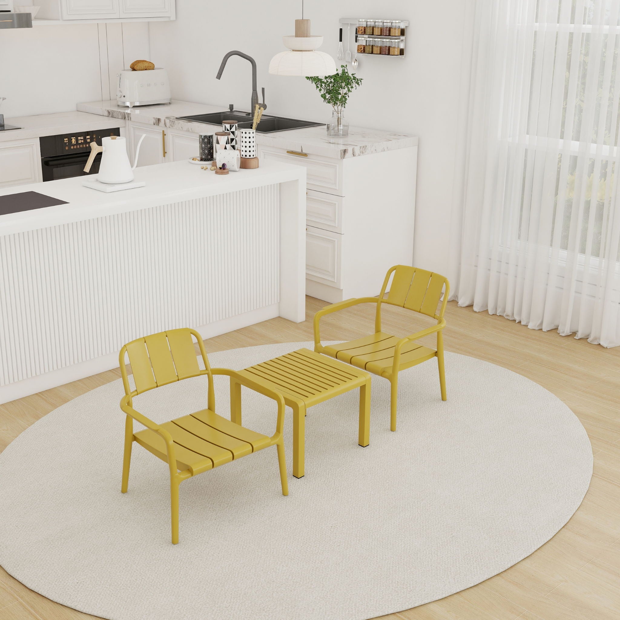 3 Piece Indoor / Outdoor Leisure Table And Chair Set (2 Chairs And 1 Coffee Table), UV Resistant, Waterproof And Durable - Brick Yellow