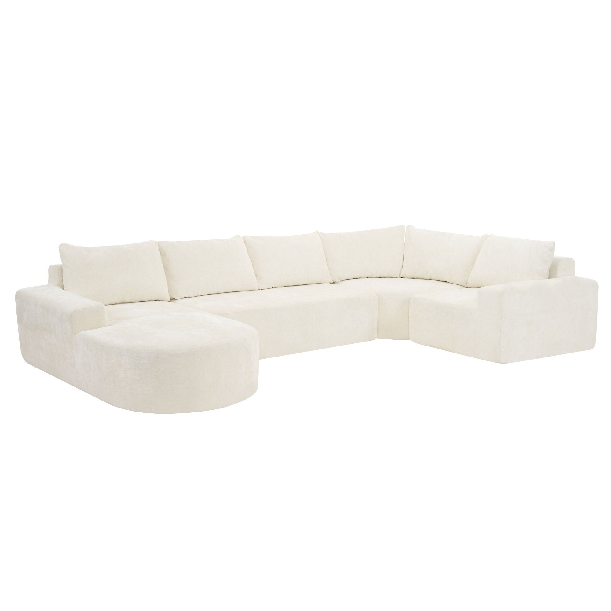 Modular Cloud Sectional Sofa Set, U-Shaped Upholstered Couch With Deep Seat - Beige