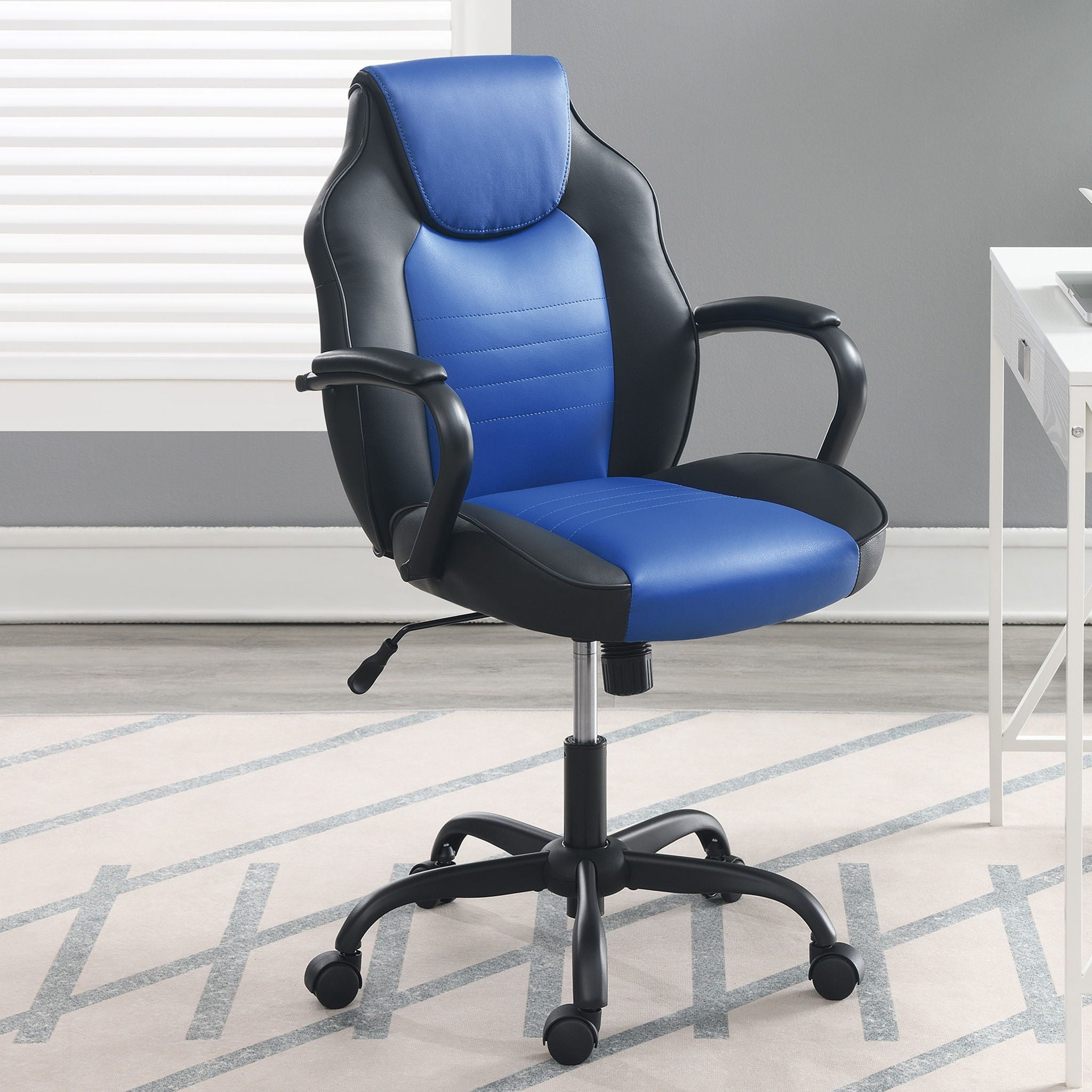 Gaming Office Chair With Adjustable Height Armrests - Black / Black / Blue / Blue