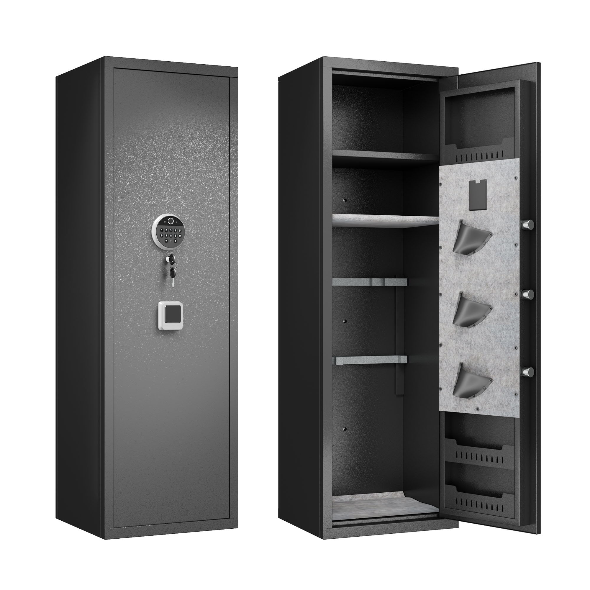 Rifle Safe, Biometric & Keypad Lock, Adjustable Gun Racks With Built In Alarm System